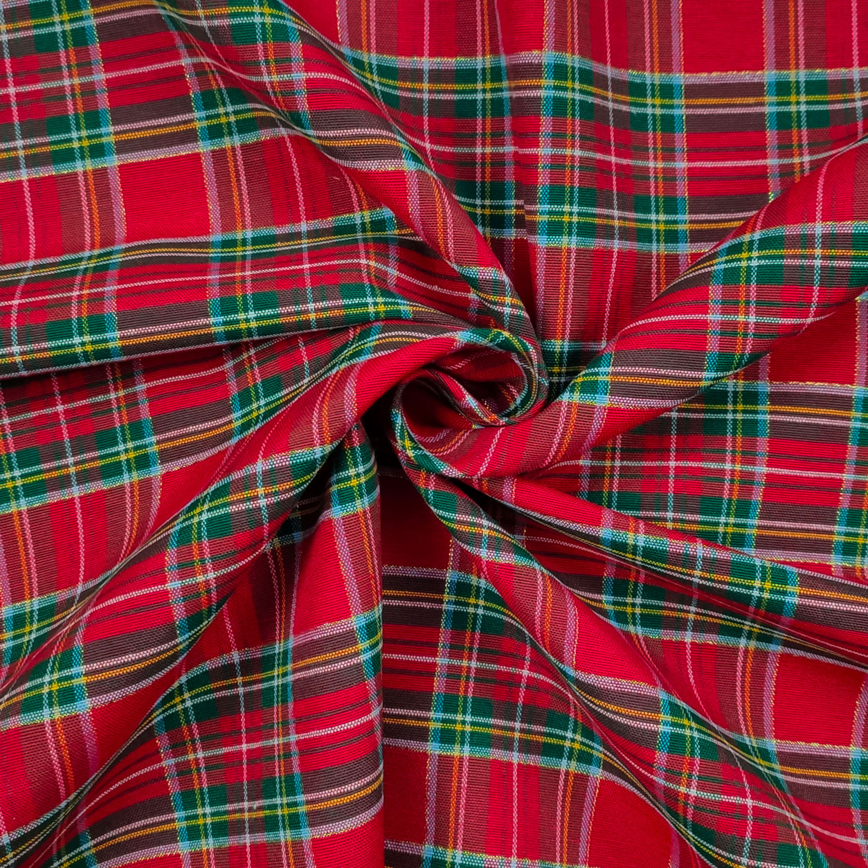 Tessuto Tartan Lurex Mini Scozzese Rosso Verde Image