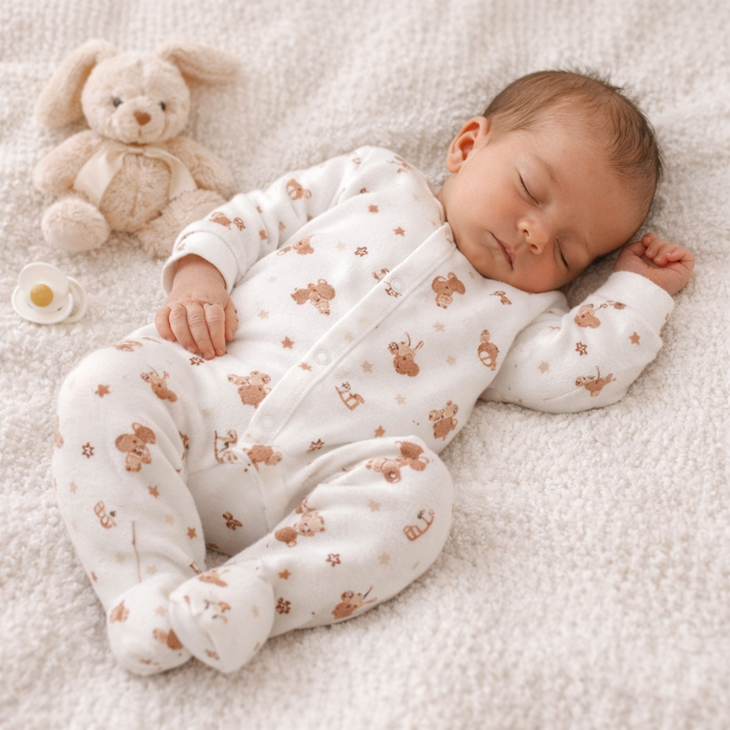 Cotton Piquet Baby Bears and Stars Image