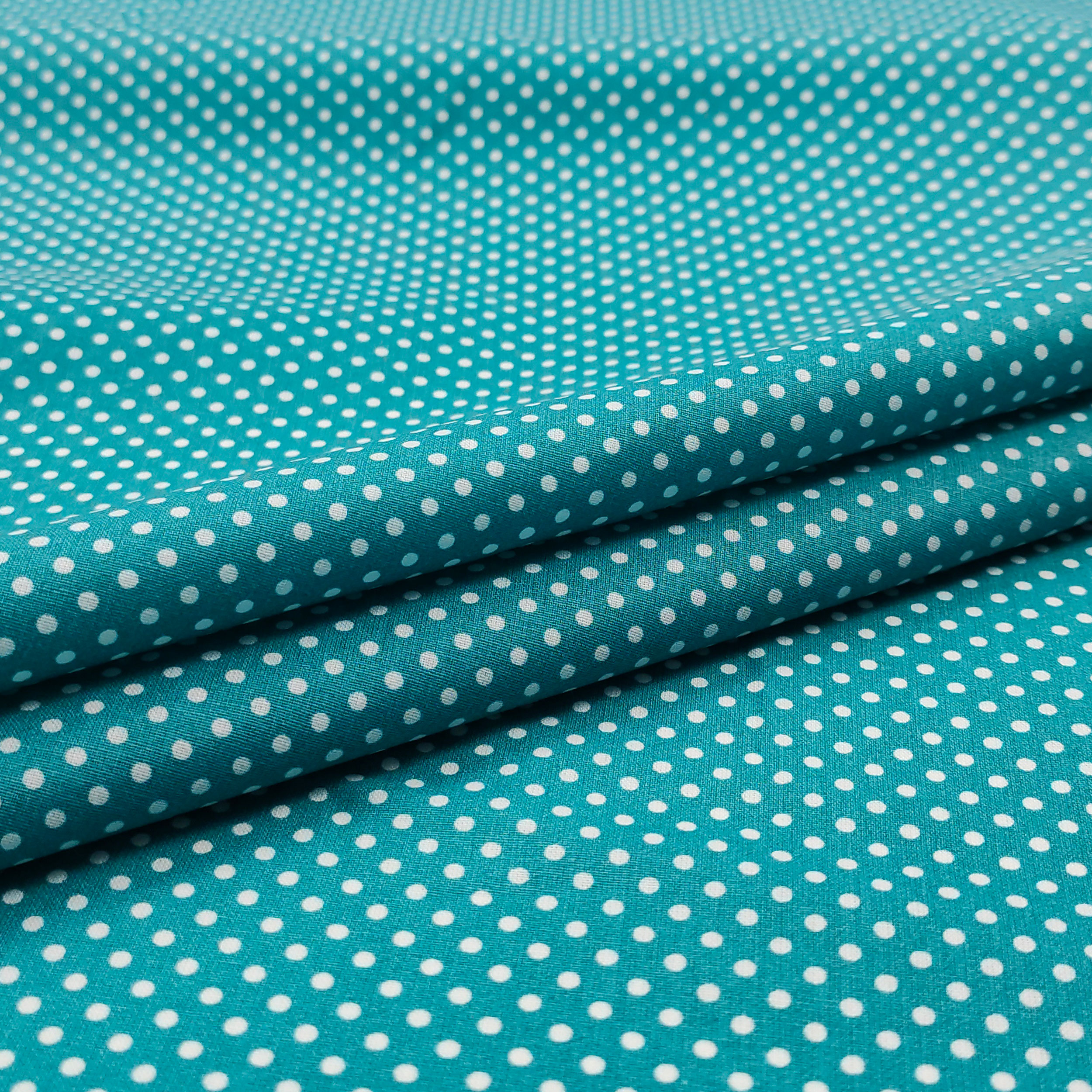 Baumwollstoff Türkis Weiß Polka Dots