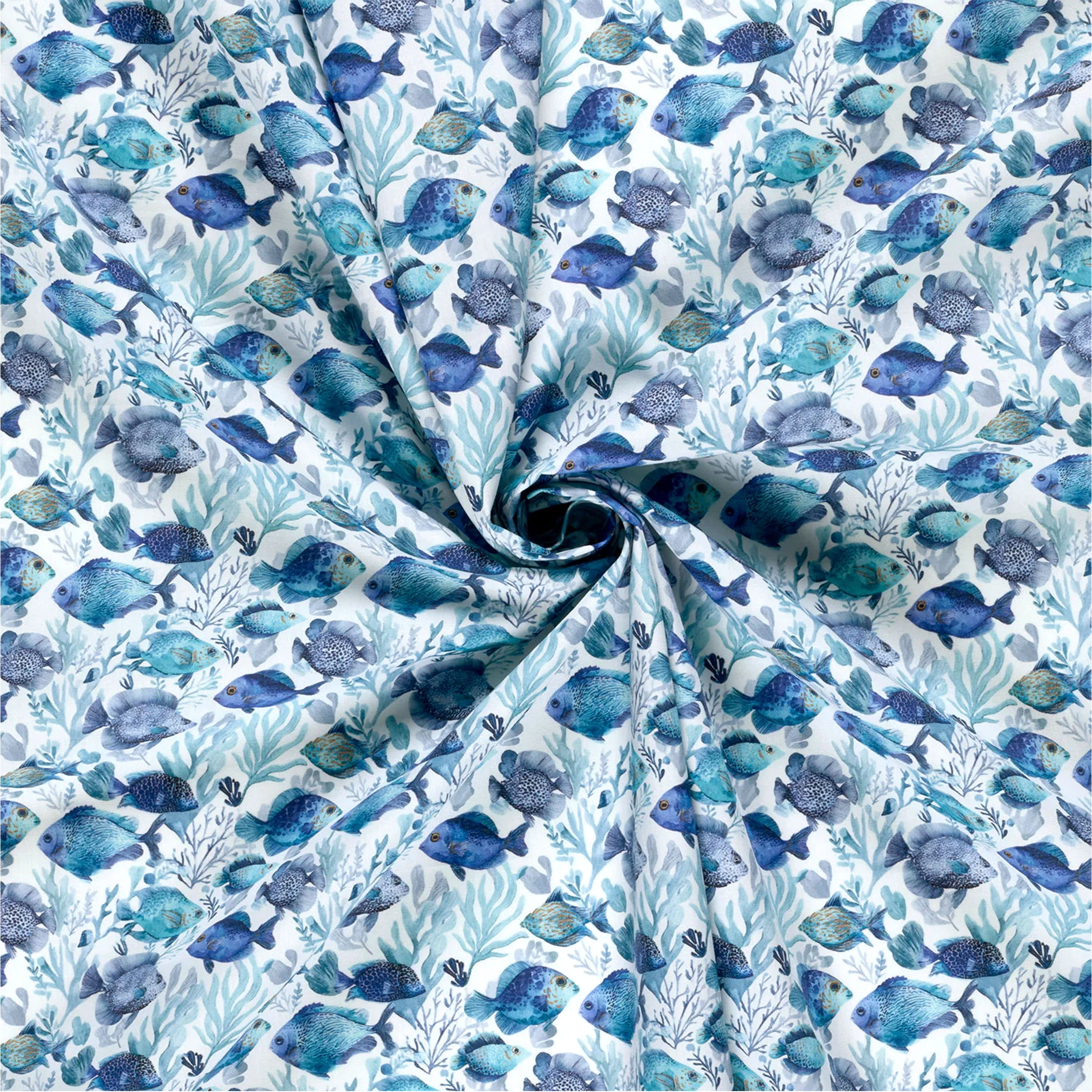 Poplin Cotton Fish and Corals Blue Image
