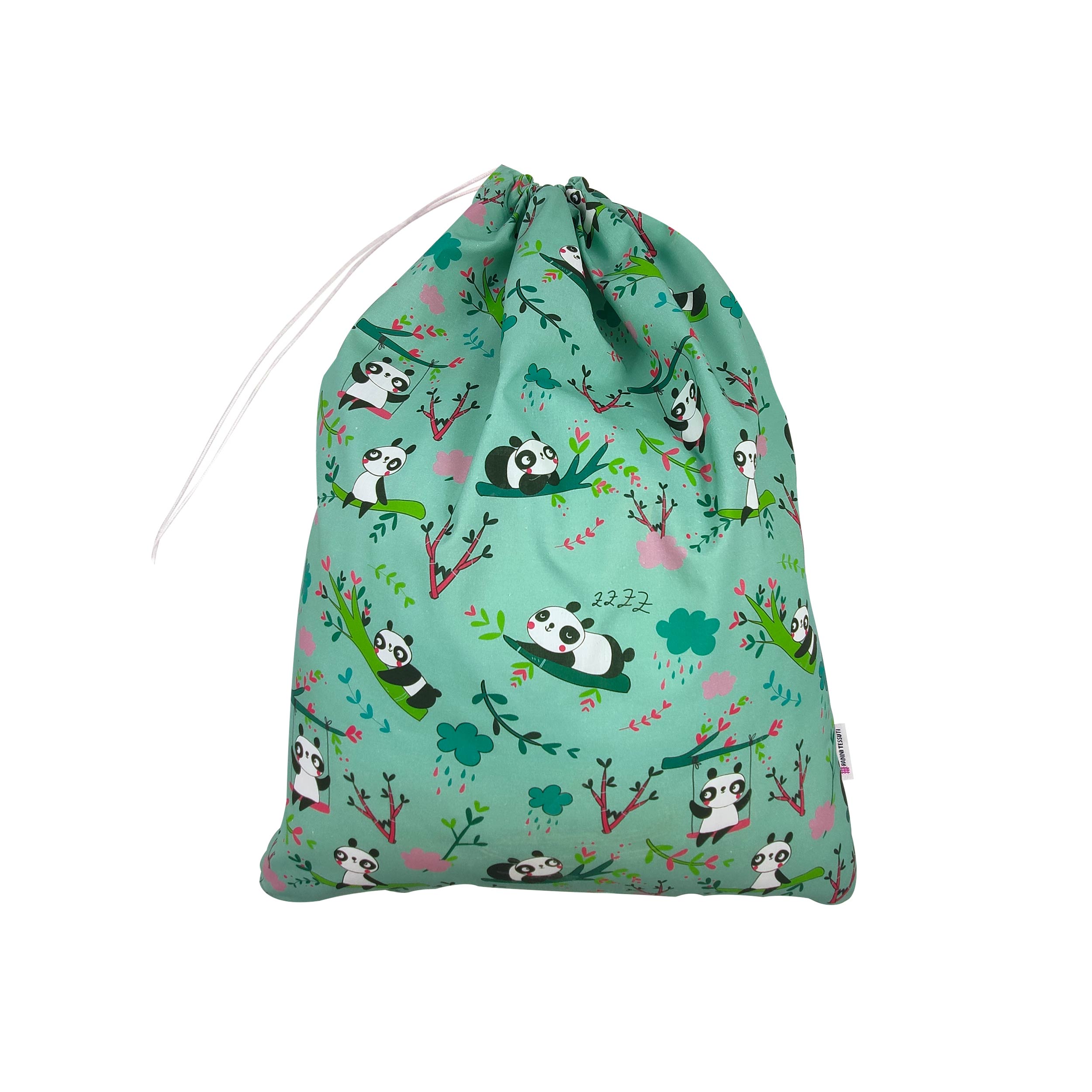 Sac à langer Panda Fond Vert Menthe - Panini Fabrics