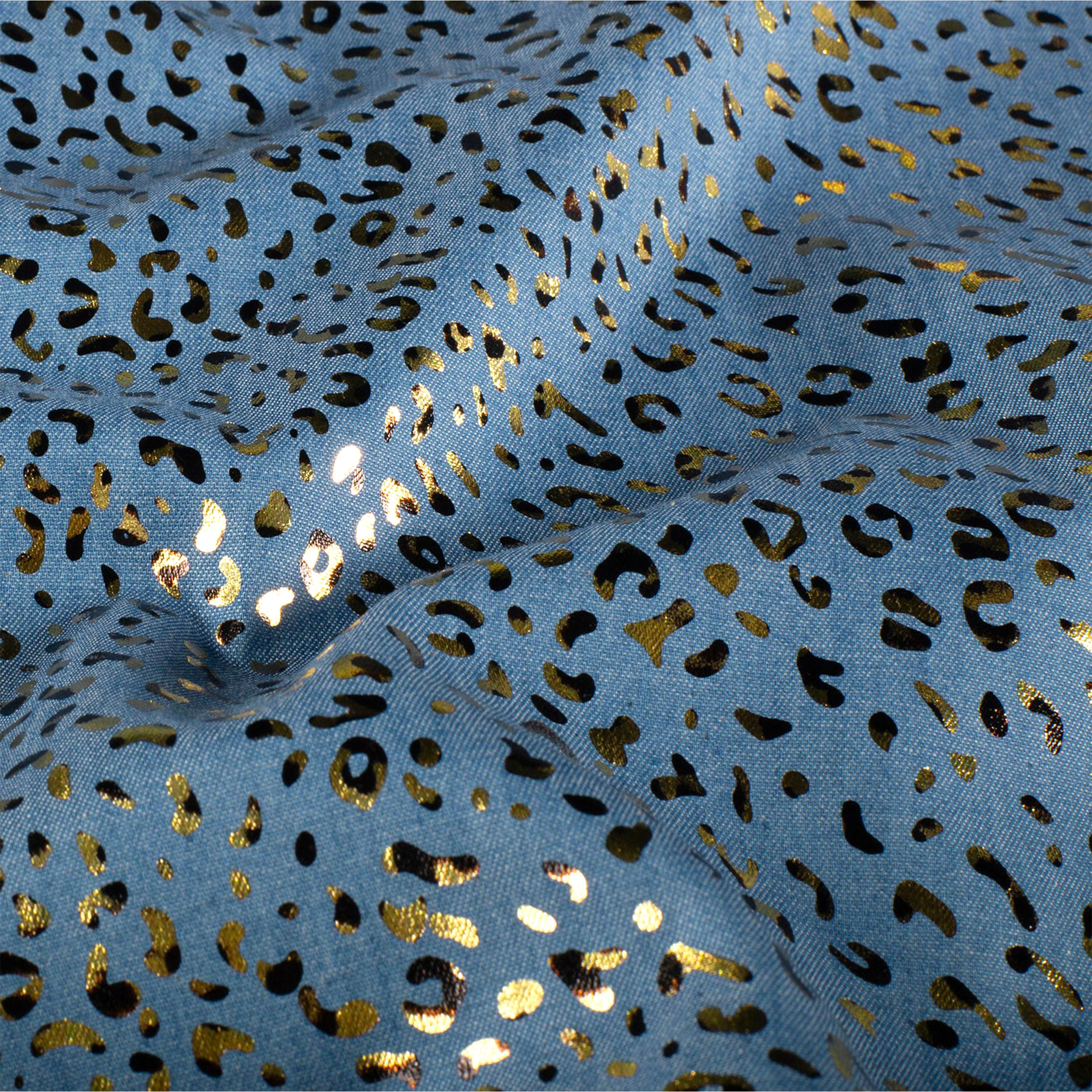 Gold Leopard Print Cotton Jeans Image