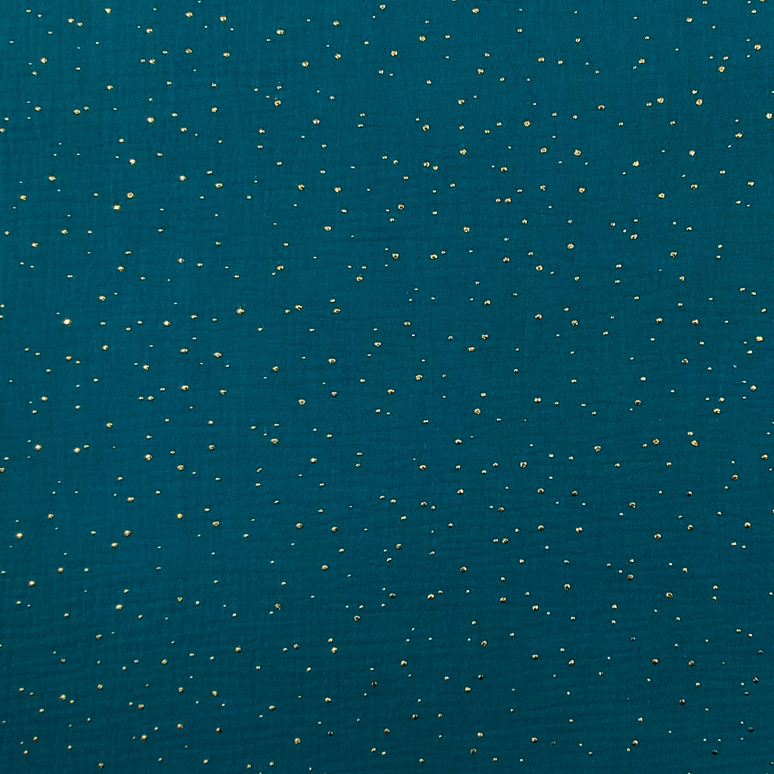 Petroleum Baumwollmusselin mit goldenen Polka Dots
