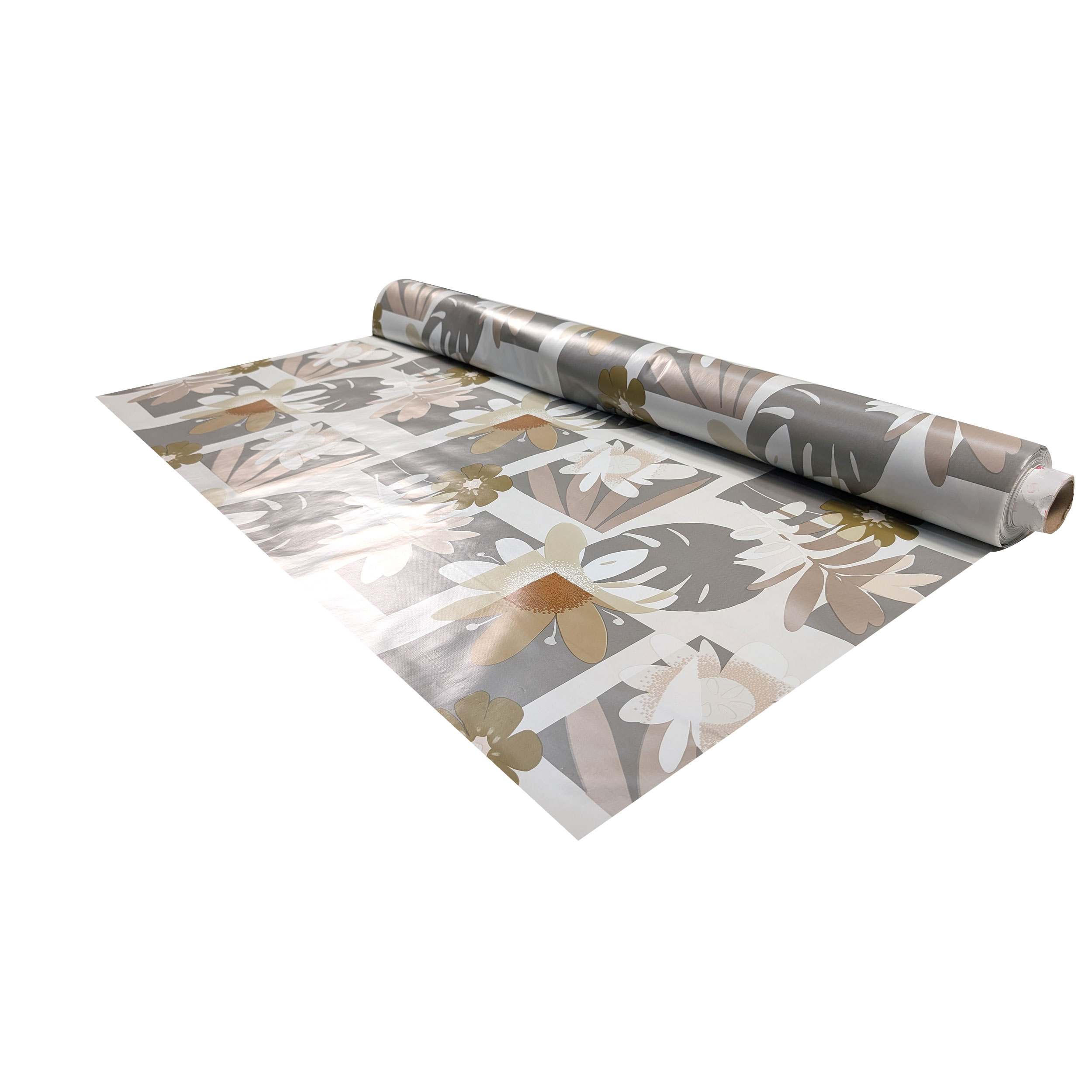 Neutral Tone Floral Plasticised Tablecloth Fabric Image