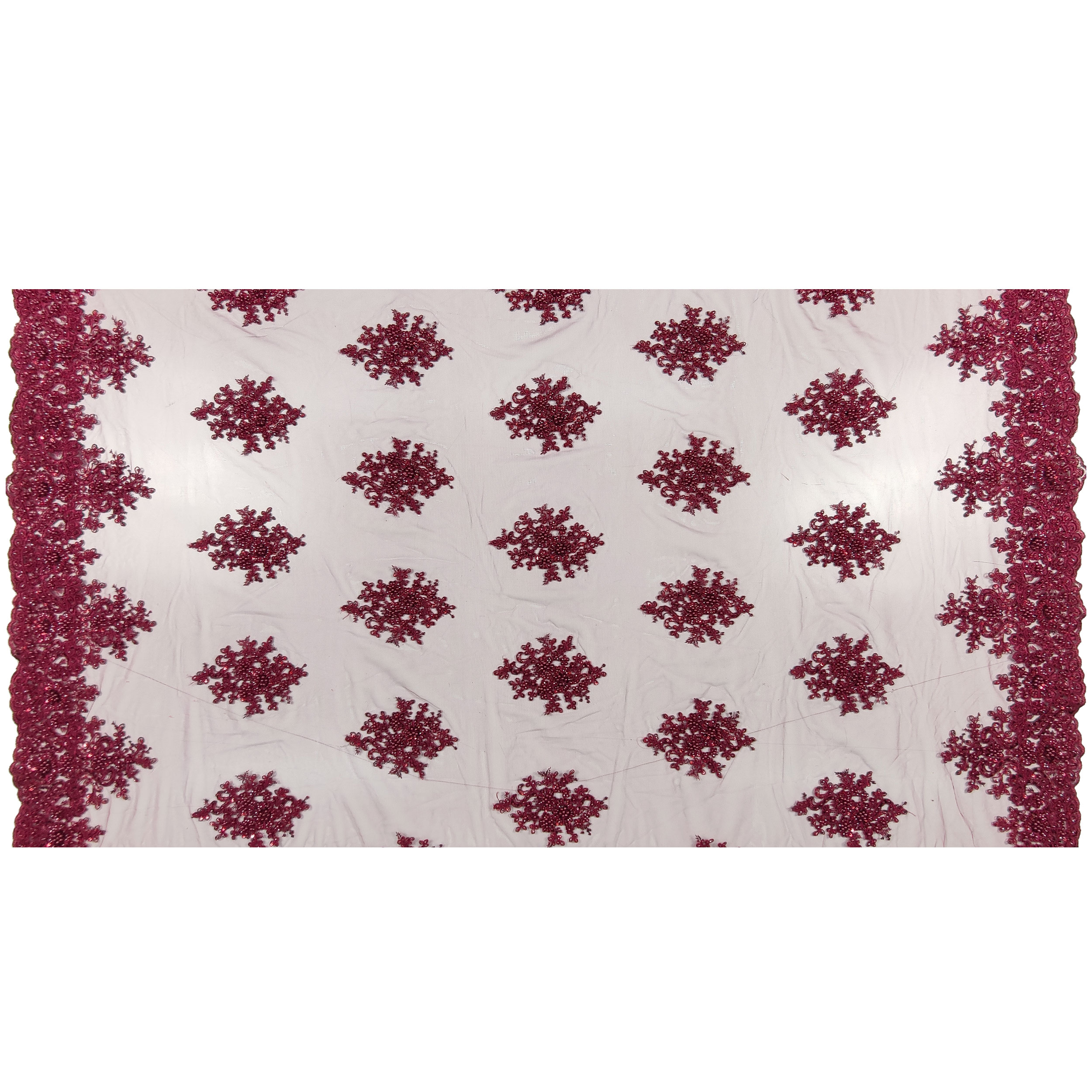 Tulle brodé perlé Lux Bordeaux