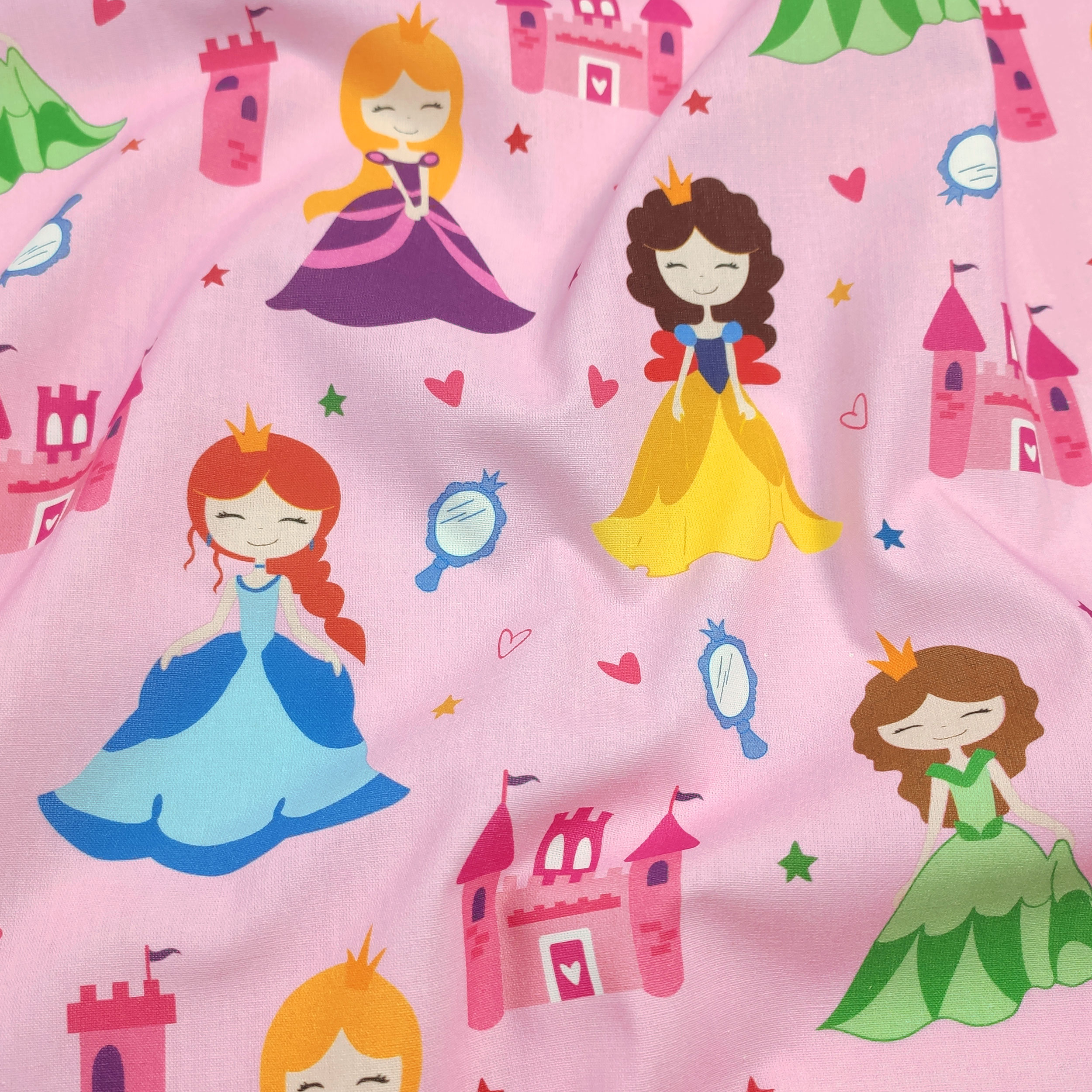 Cotton Fabric Princesses Large Pink Background