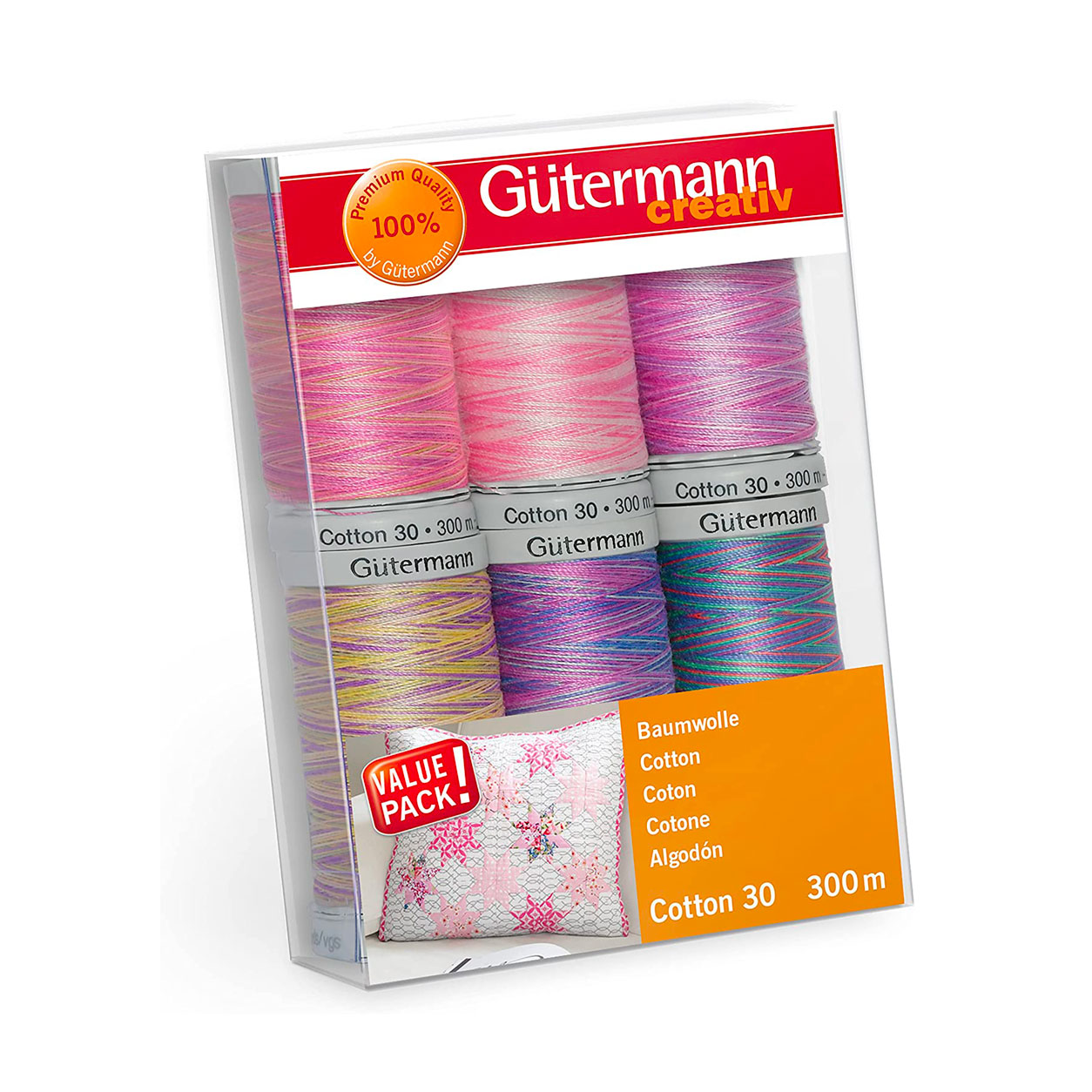 Gutermann Hilo de Algodón 300 m 6 Bobinas Tonos de Rosa
