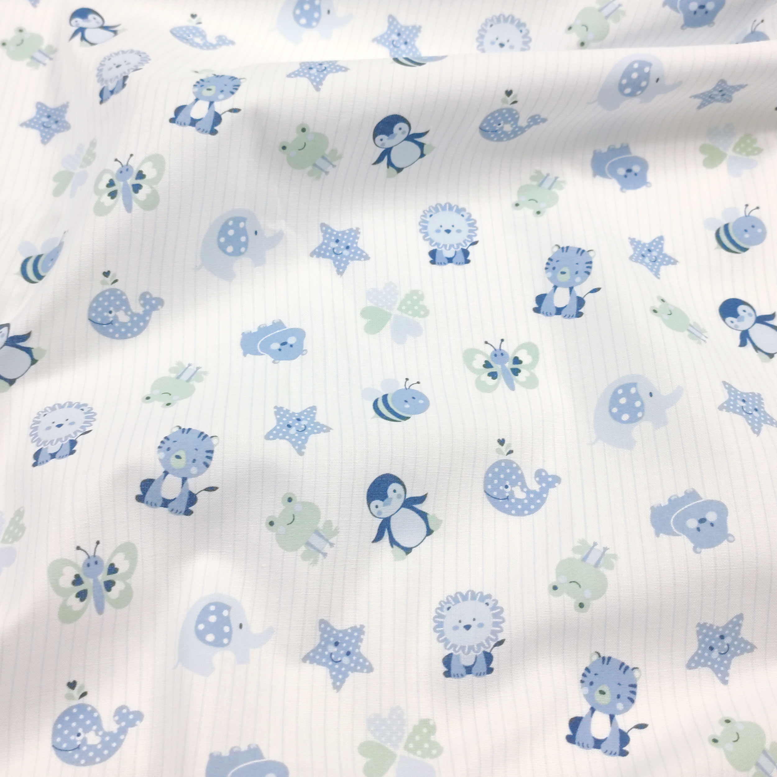 Cotton Puppies Blue Striped Background