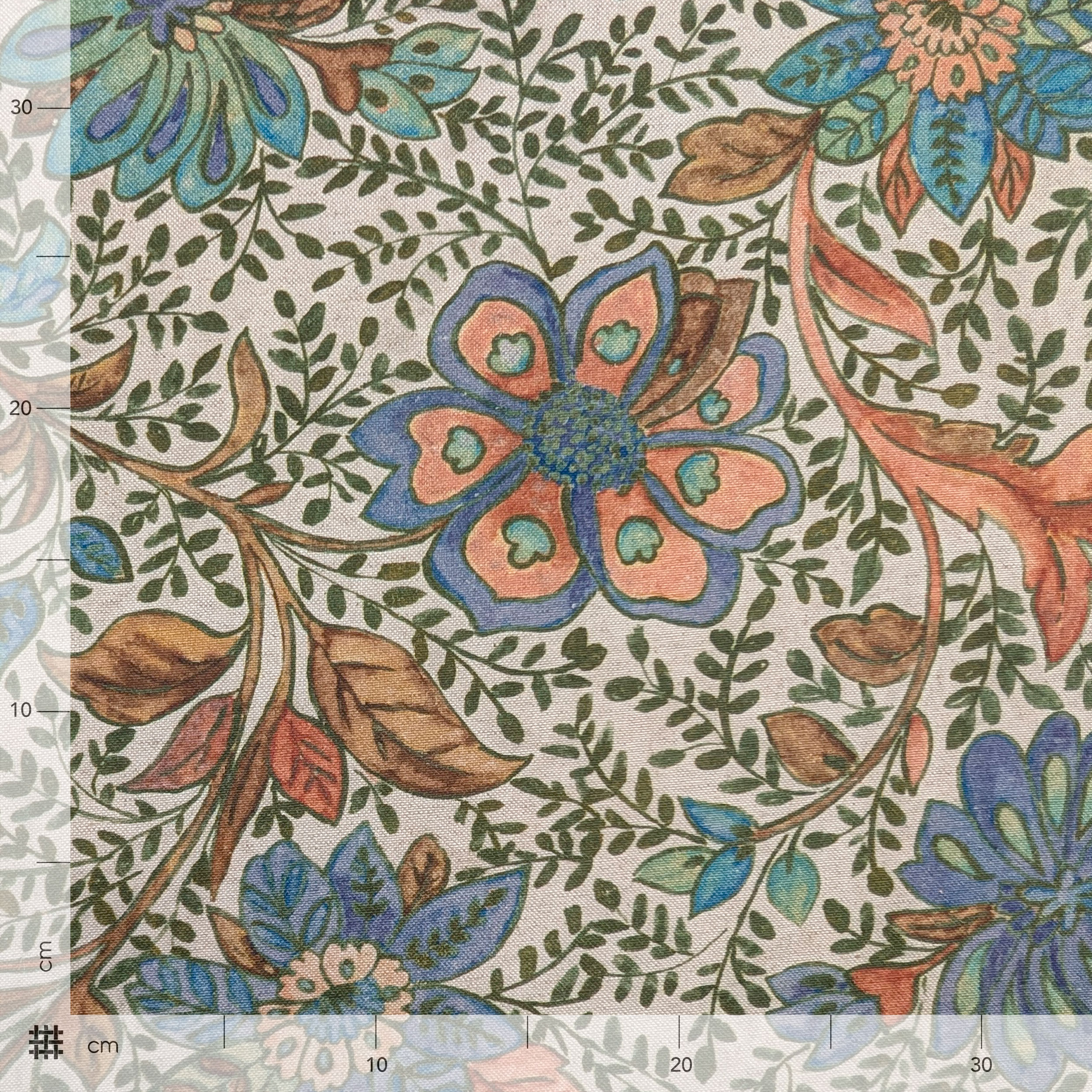 Panama Mixed Linen Blue Flowers H 280 cm Image
