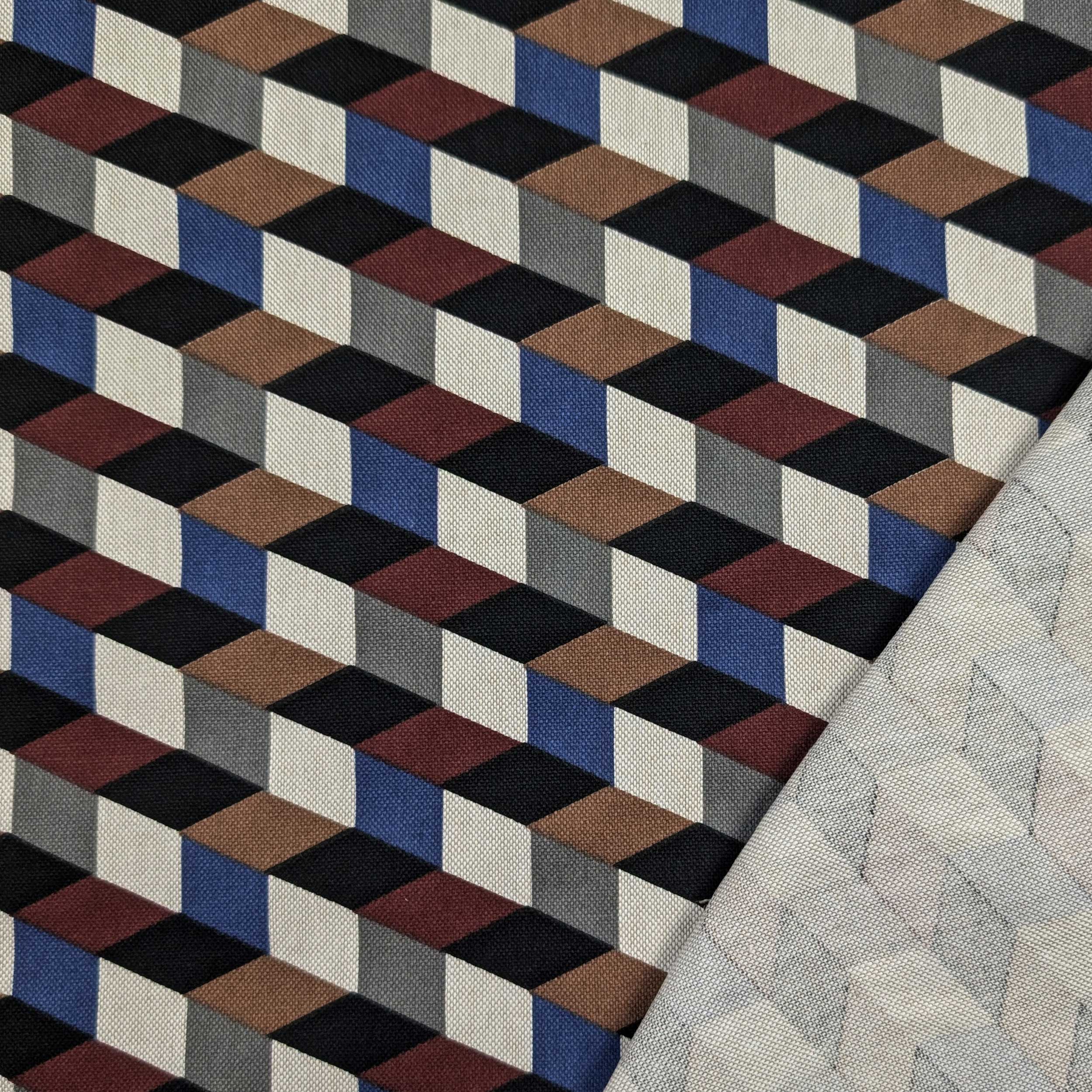 Panama Fabric Cubes Illusion Cool Tones Image