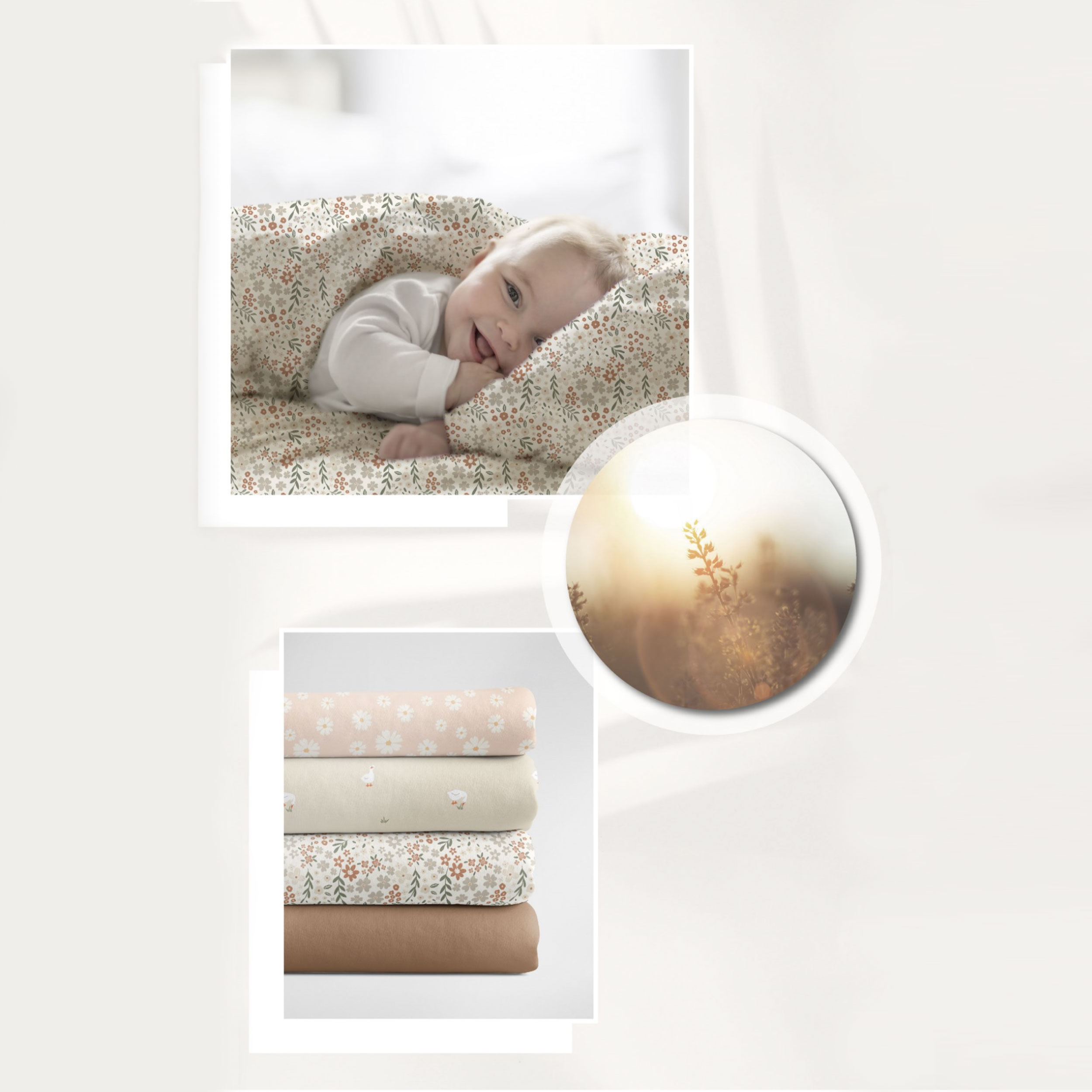 Beige and Cream Flowered Cotton Poplin Image