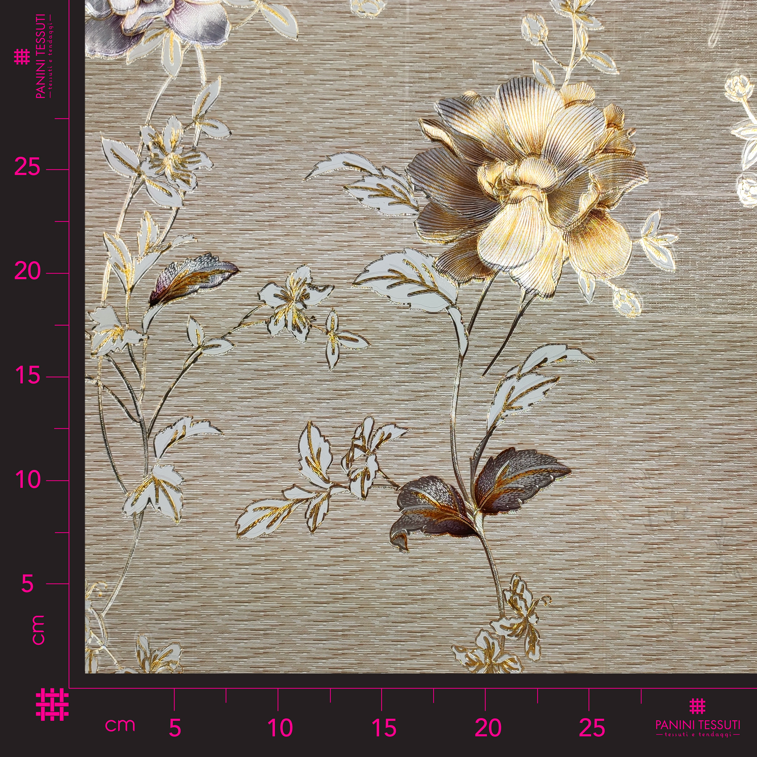 Nappe Métallique Tissu Fleurs Fond Beige Image