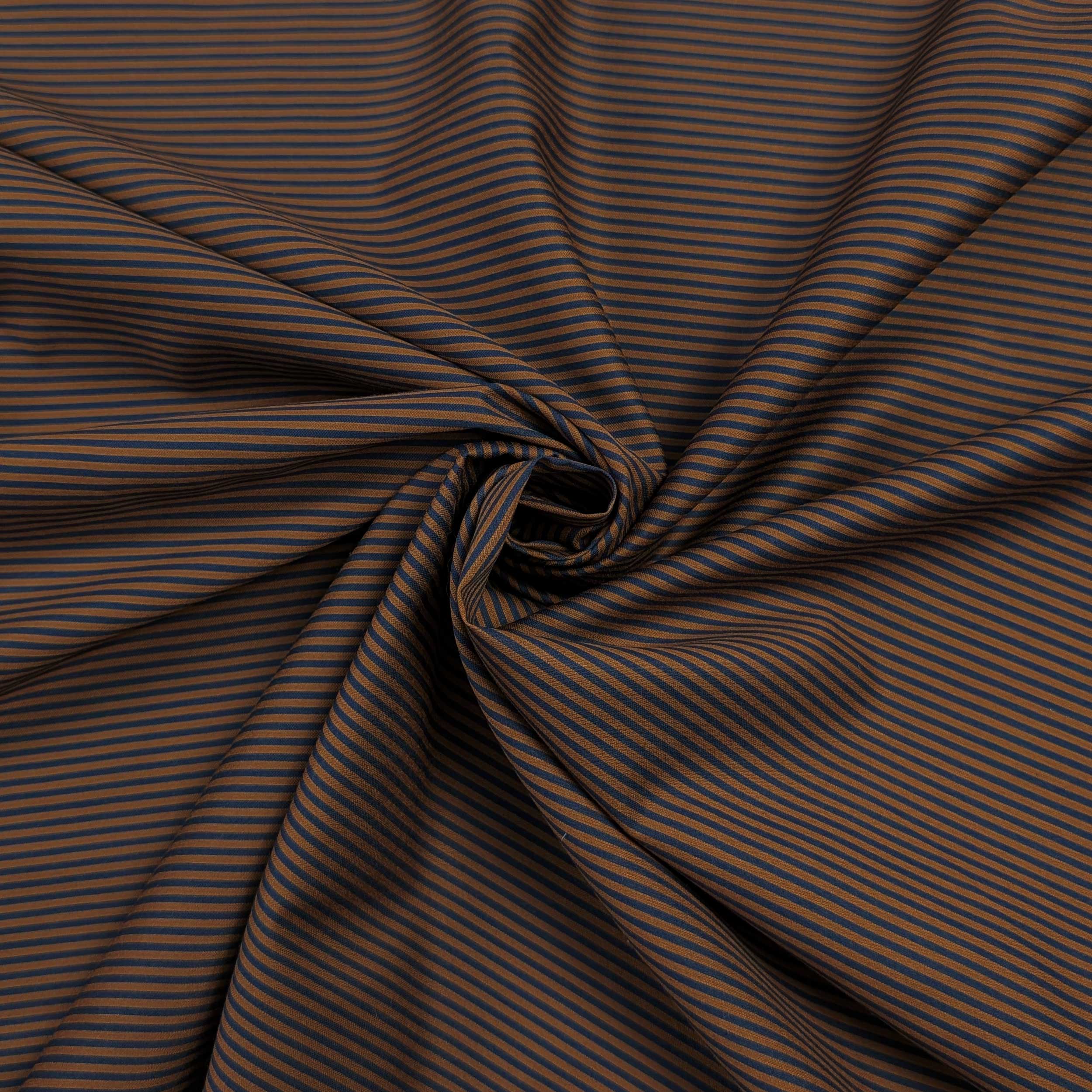 Blue and Biscuit-Coloured Horizontal Stripes, Cotton Blend Image