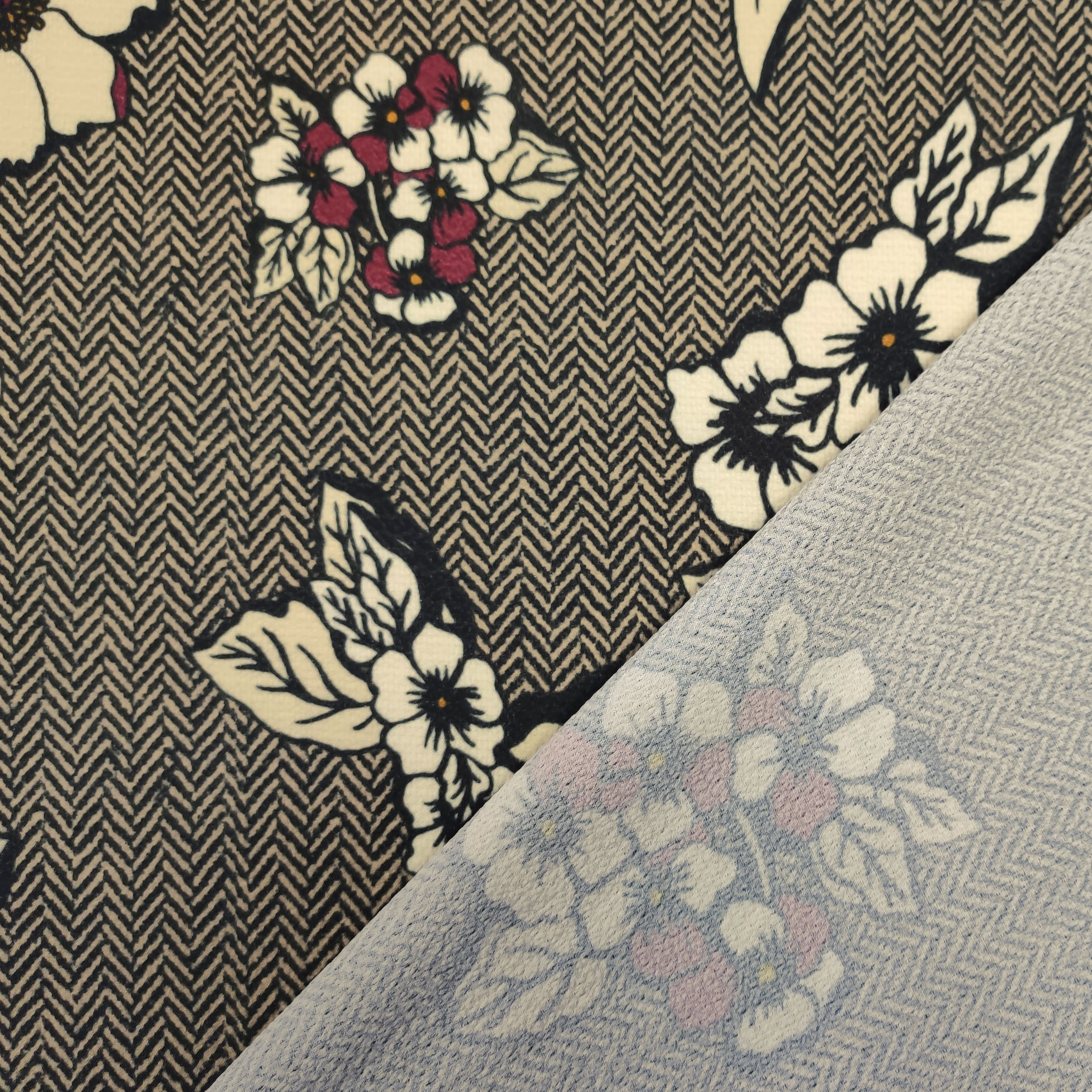Crepe Herringbone Flowers Fashion