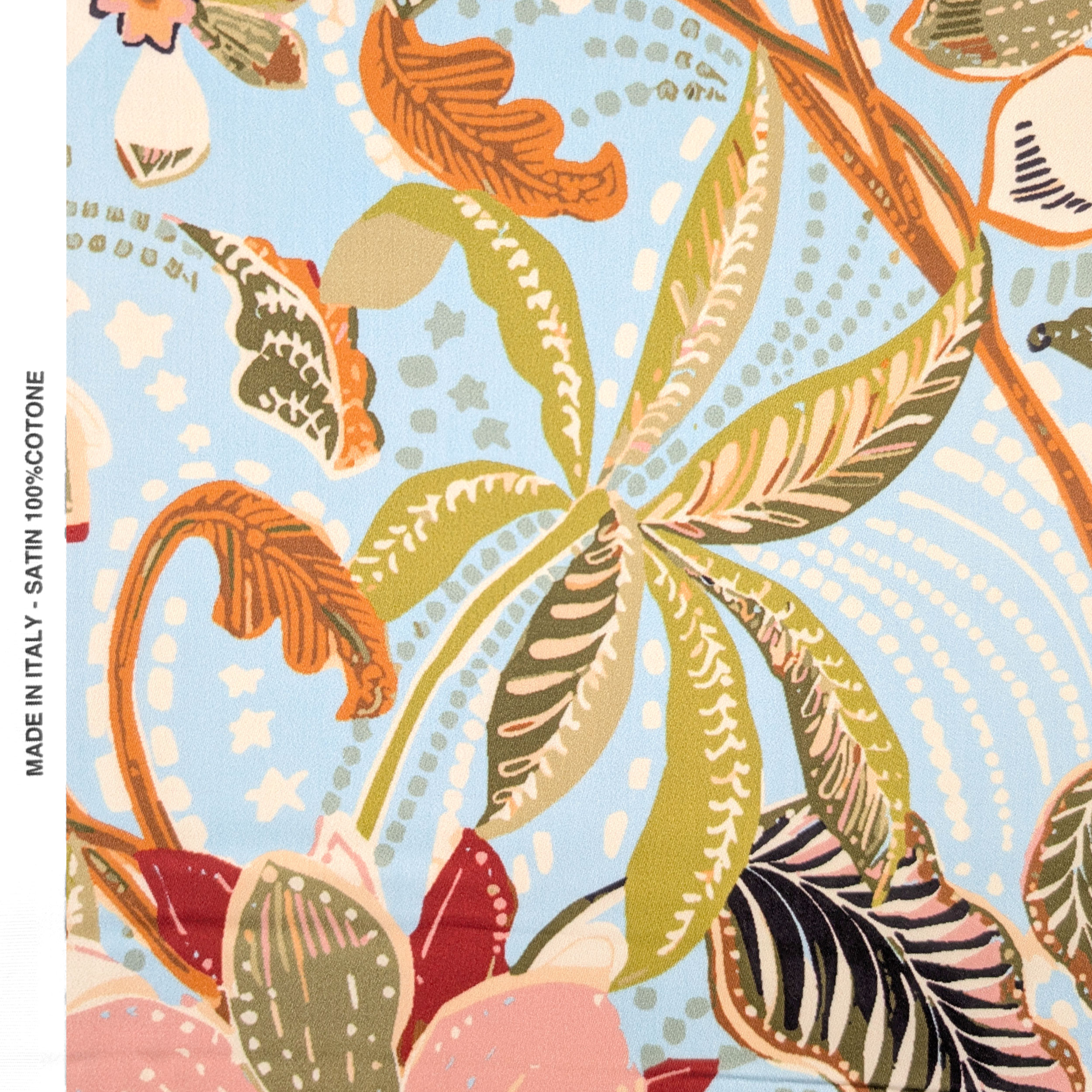 Cotton Rasatello Floral Pattern Blue Background Image