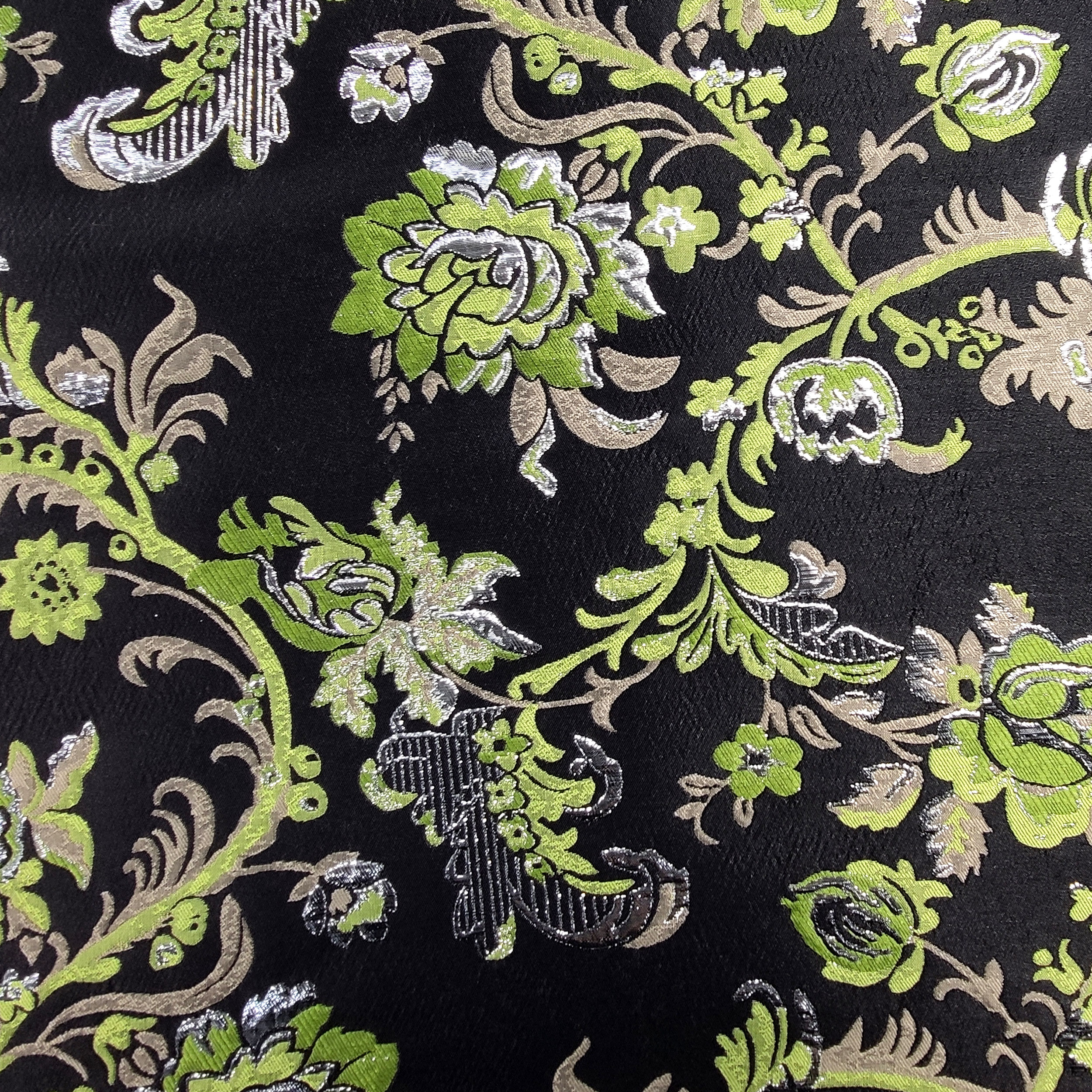 Brocart floral vert et argent haute couture