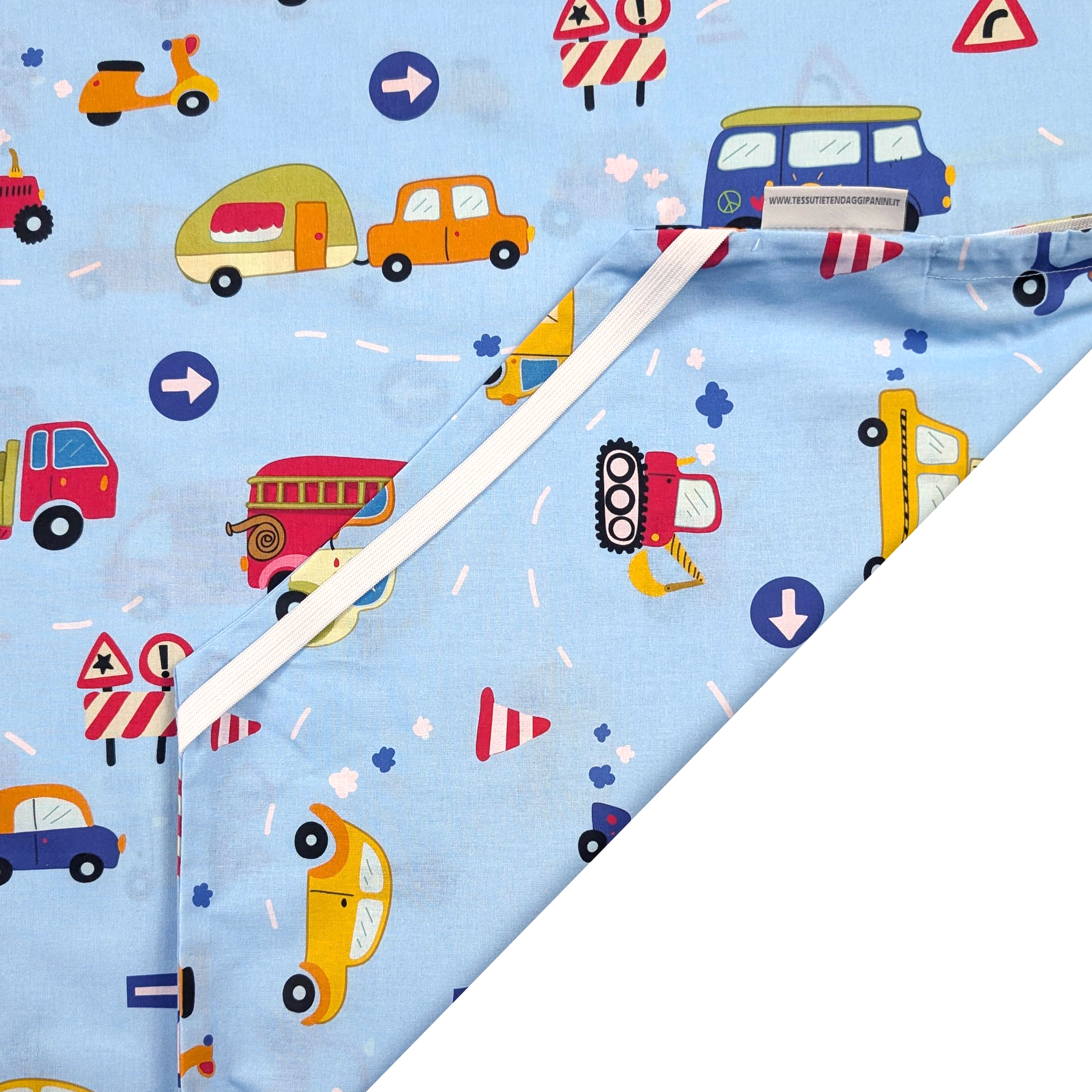 Contoured Summer Sleeping Bag for Camp Beds and Toy Cars – Light Blue Background Image
