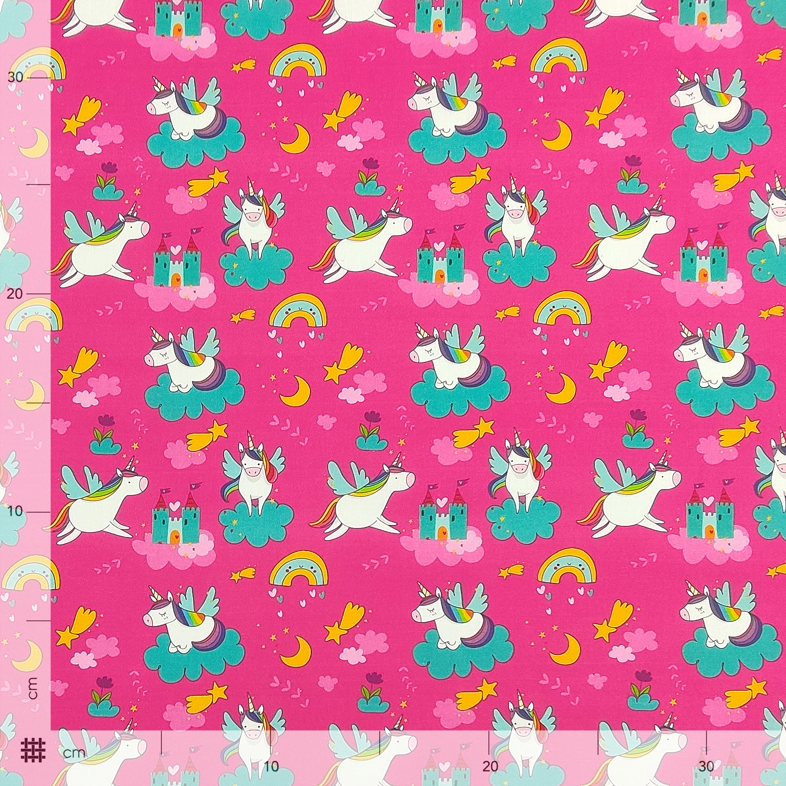 Tissu en coton Découpage Licornes et petits châteaux 50x150 cm Image