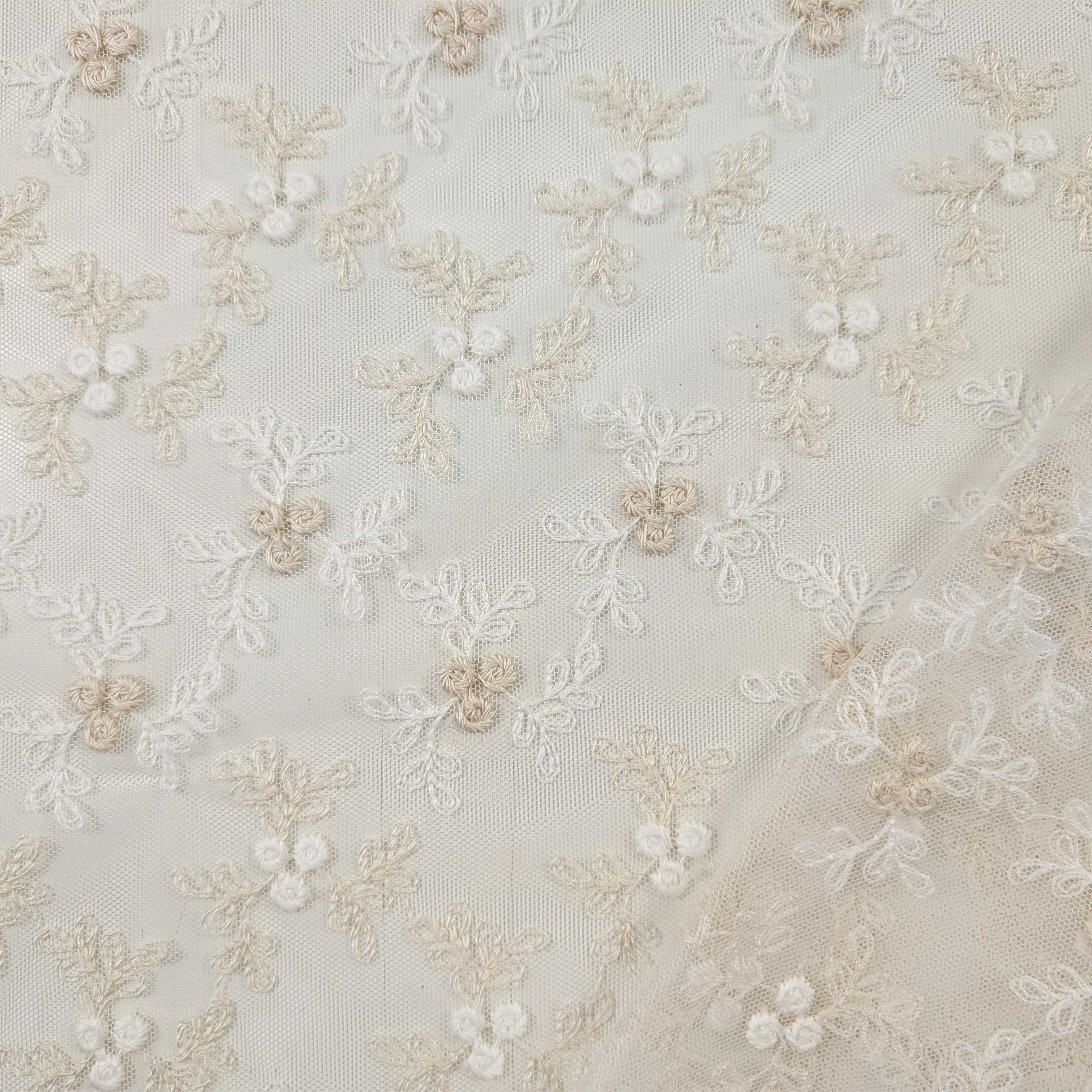 Tissu Rideau Dentelle Floral Beige Image