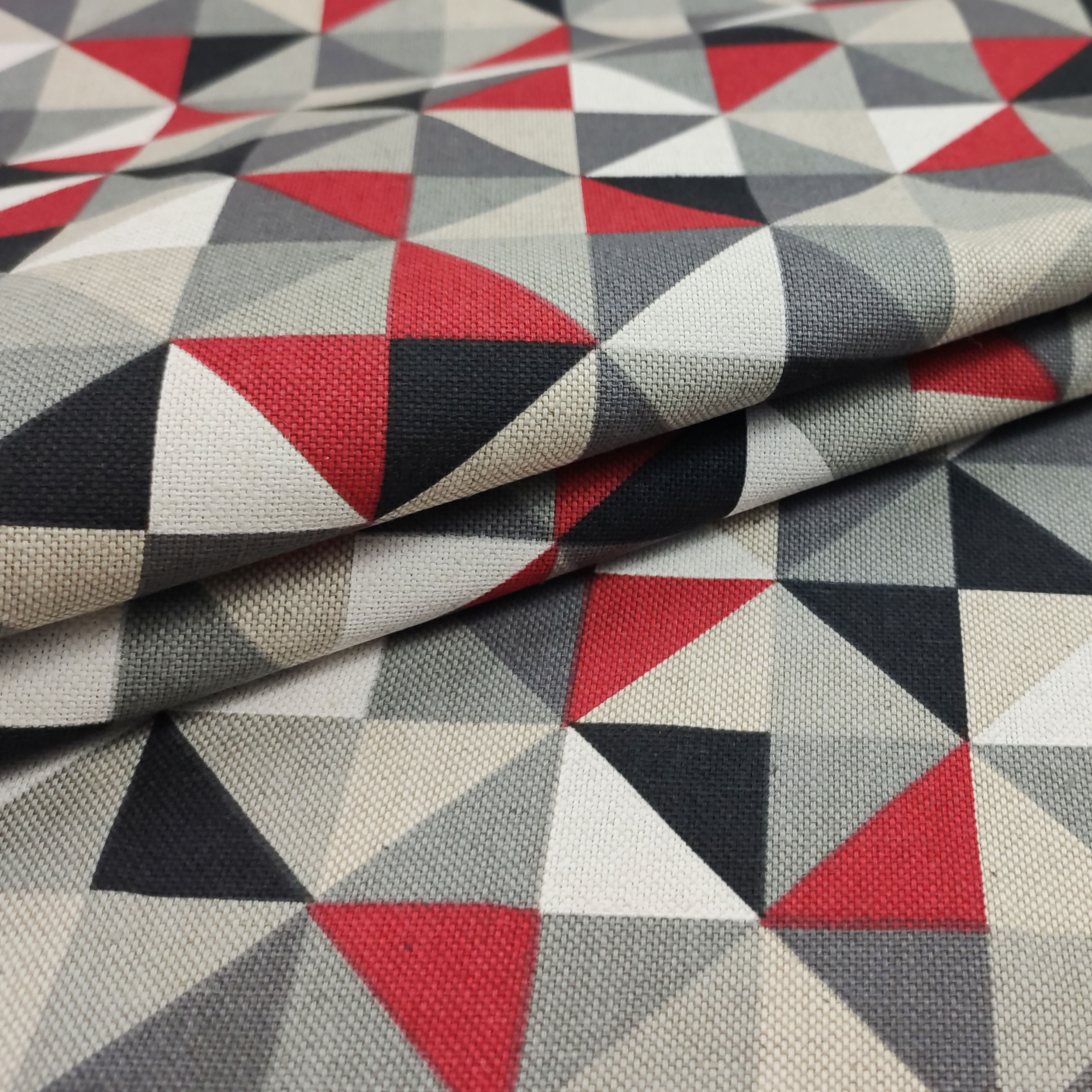 Cotton Mix Fabric Grey and Red Rhombus Tones Image