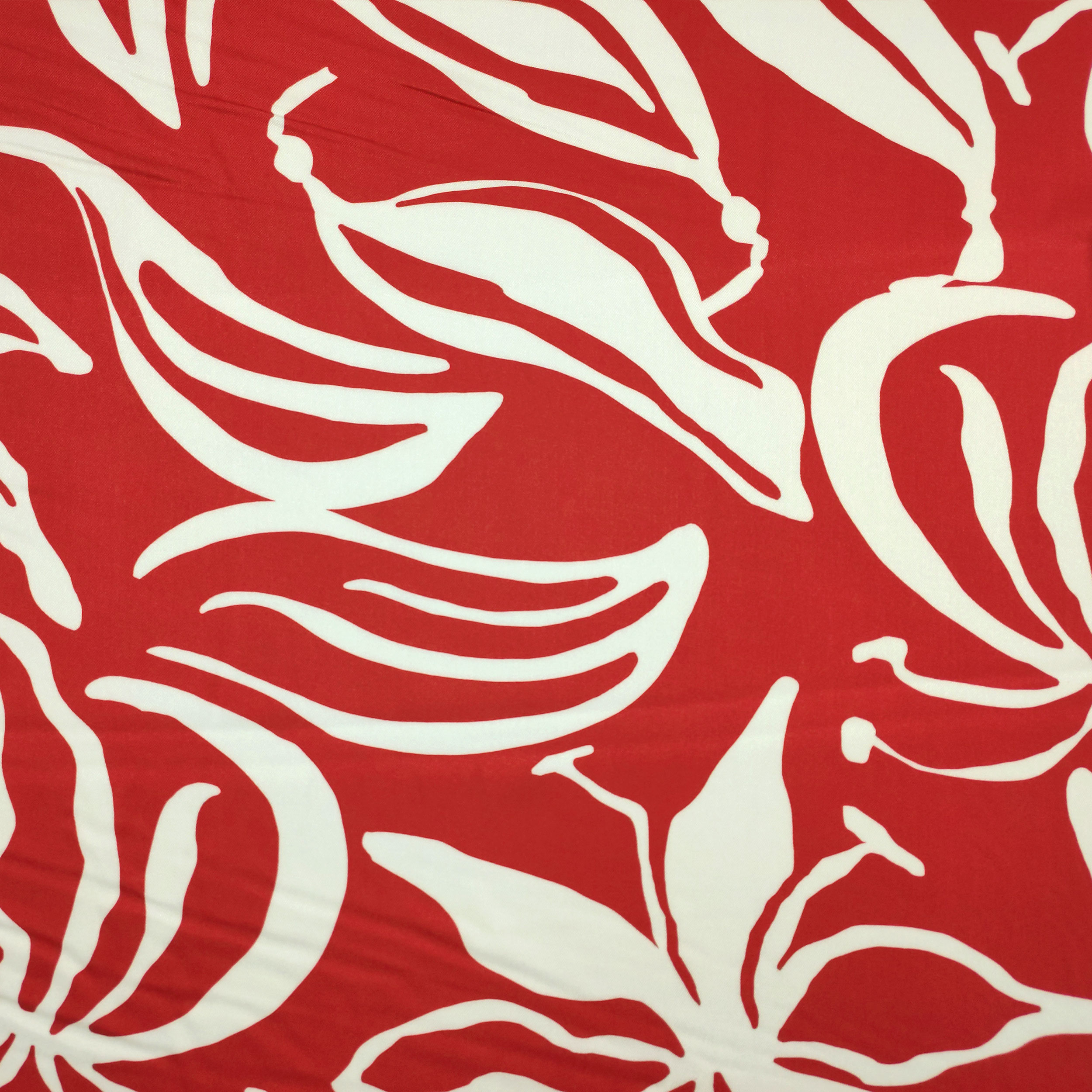 Viscose Tropical Flowers Red Background
