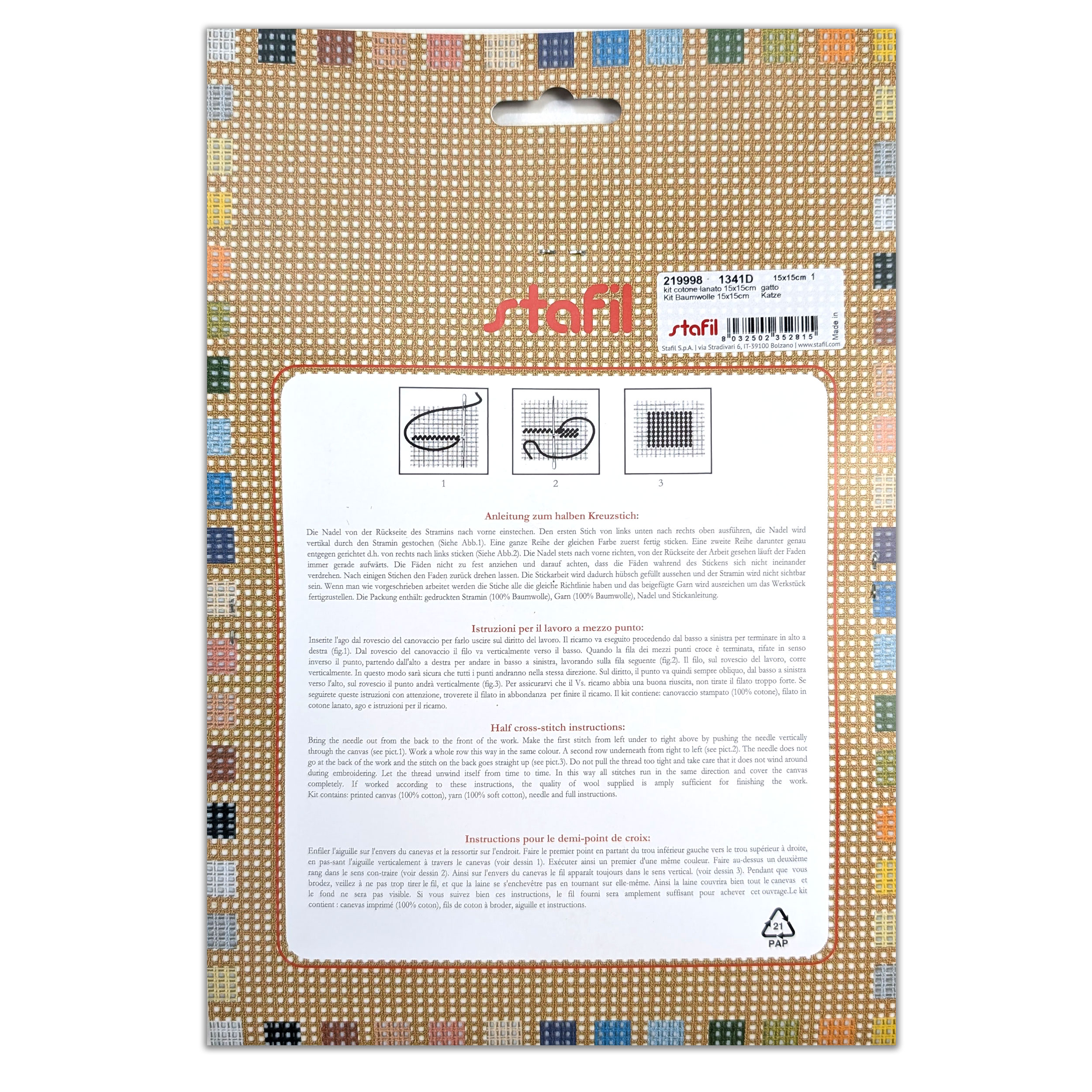 Half Cross Stitch Set "i Quadretti" Red Cat Image
