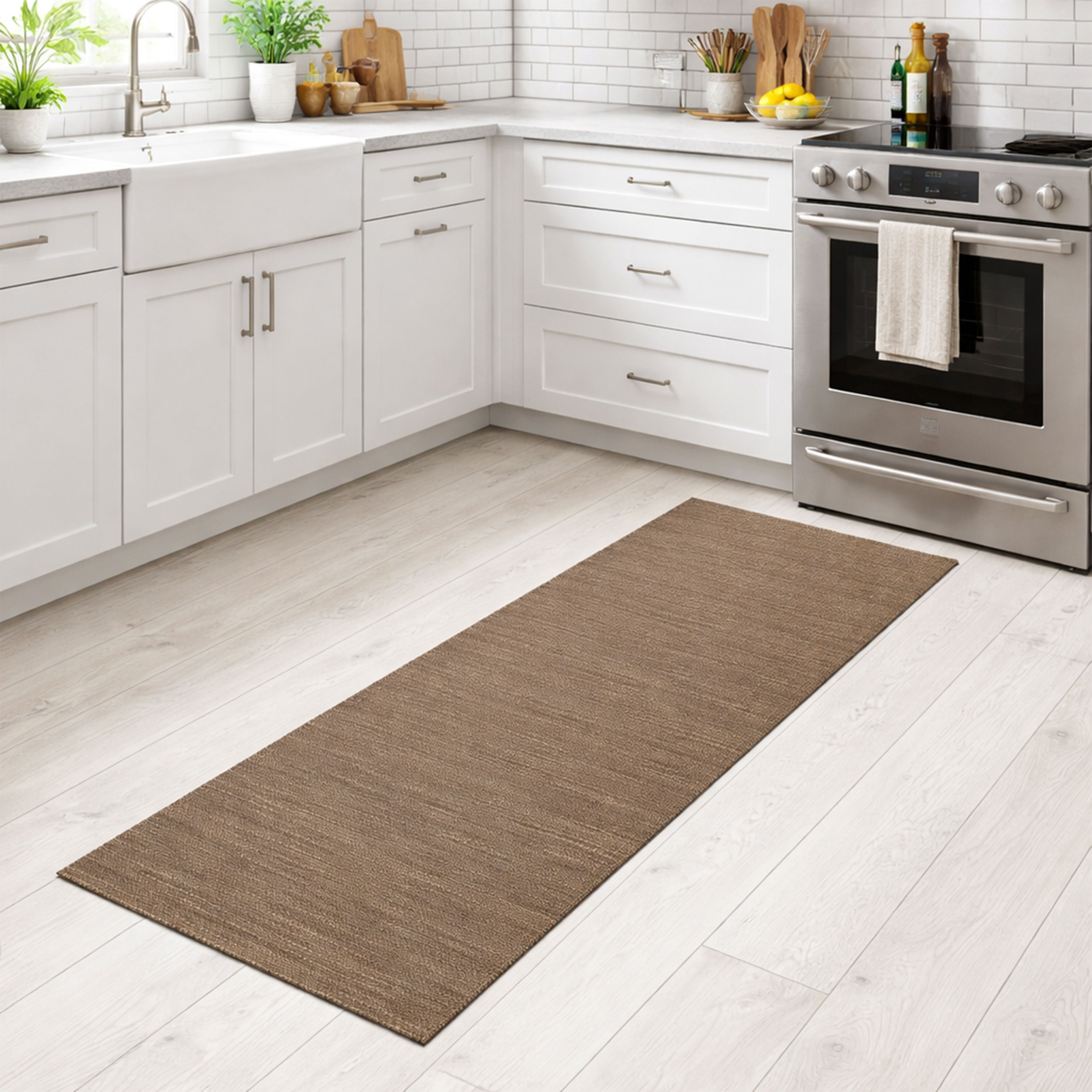 Brown Beige Woven Kitchen Rug Image