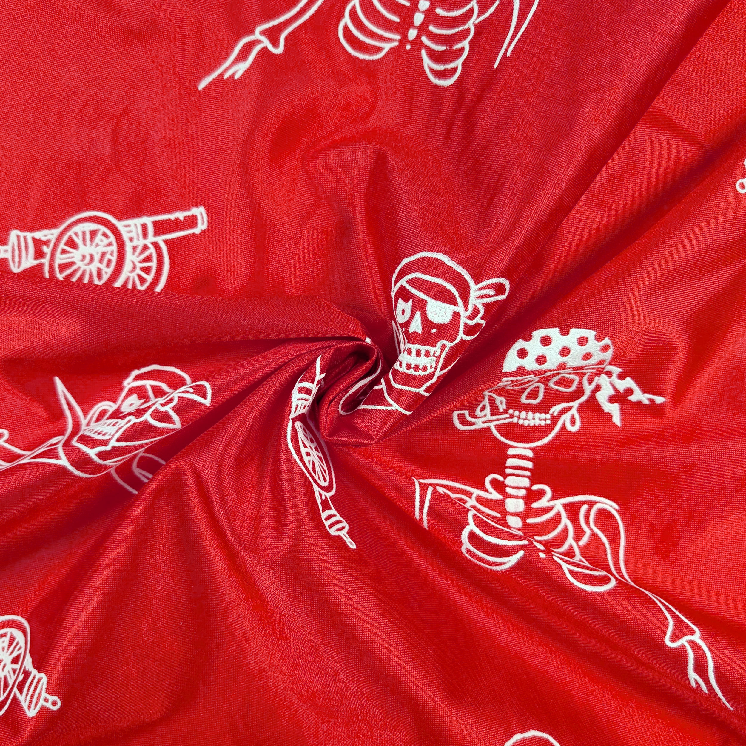 Red Pirate Skulls Carnival Fabric Image