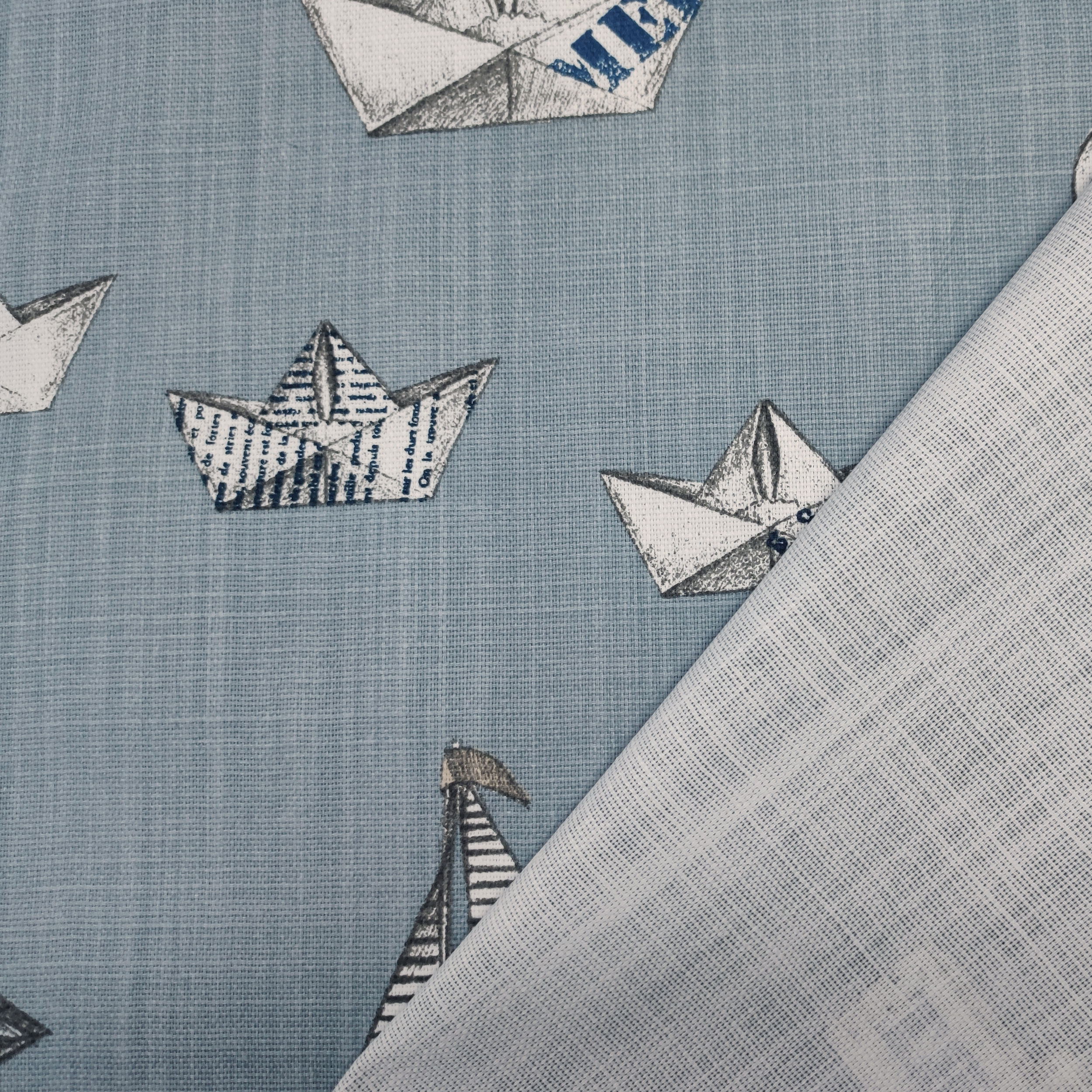 Baumwolle und Leinen Boote und Muscheln Celeste Hintergrund