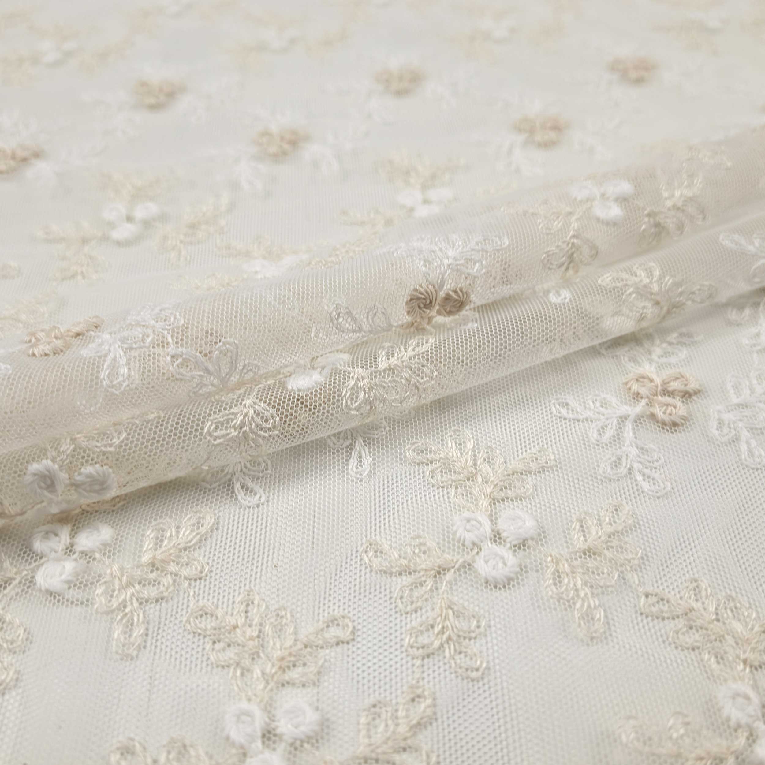 Tissu Rideau Dentelle Floral Beige Image