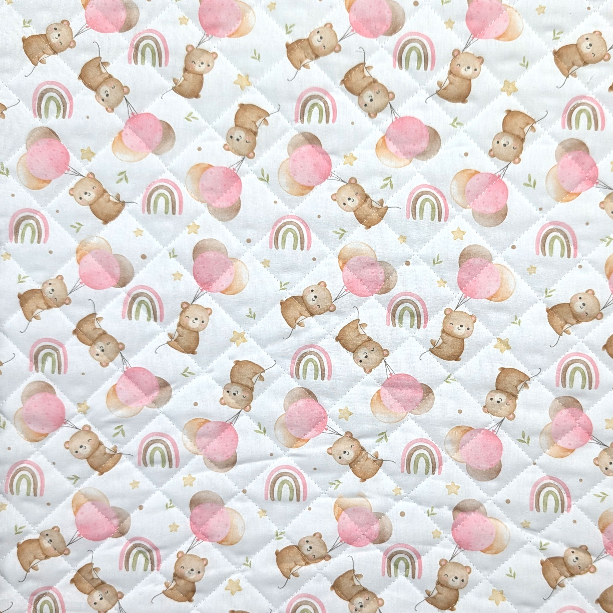 Pink Quilted Fabric with Bears and Balloons Image