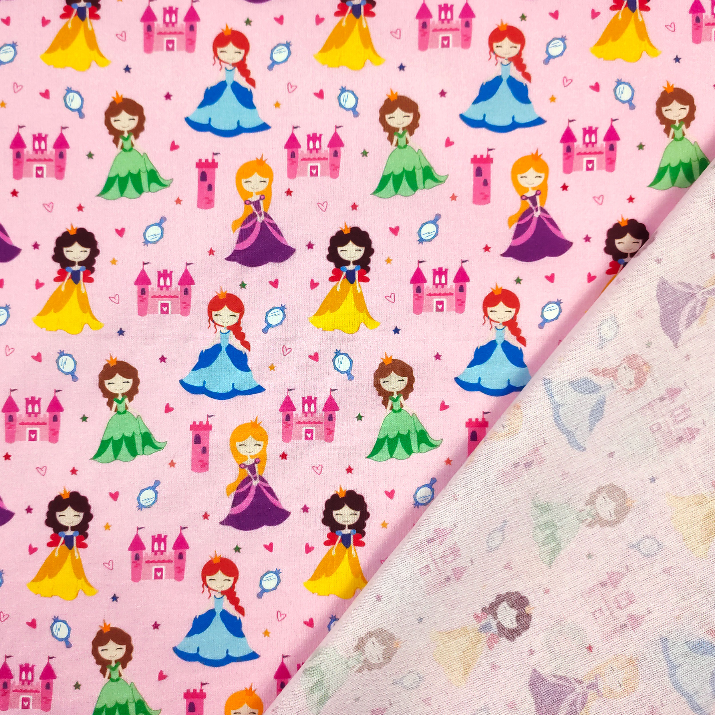 Tissu de coton Petites princesses fond rose