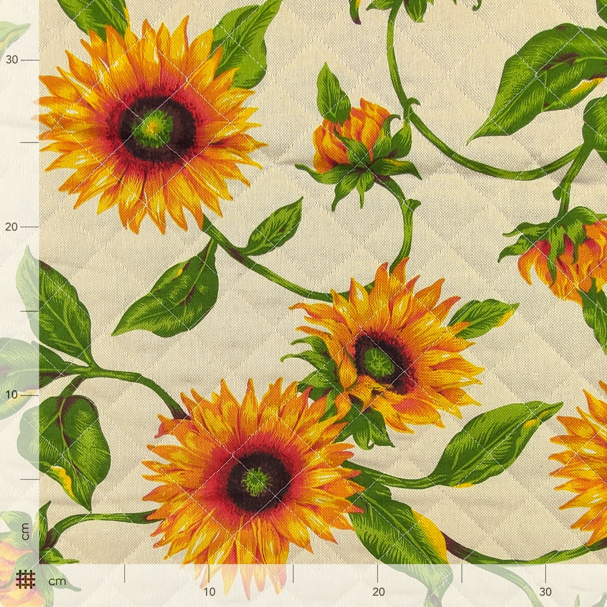 Sunflowers Quilted Fabric Beige Background