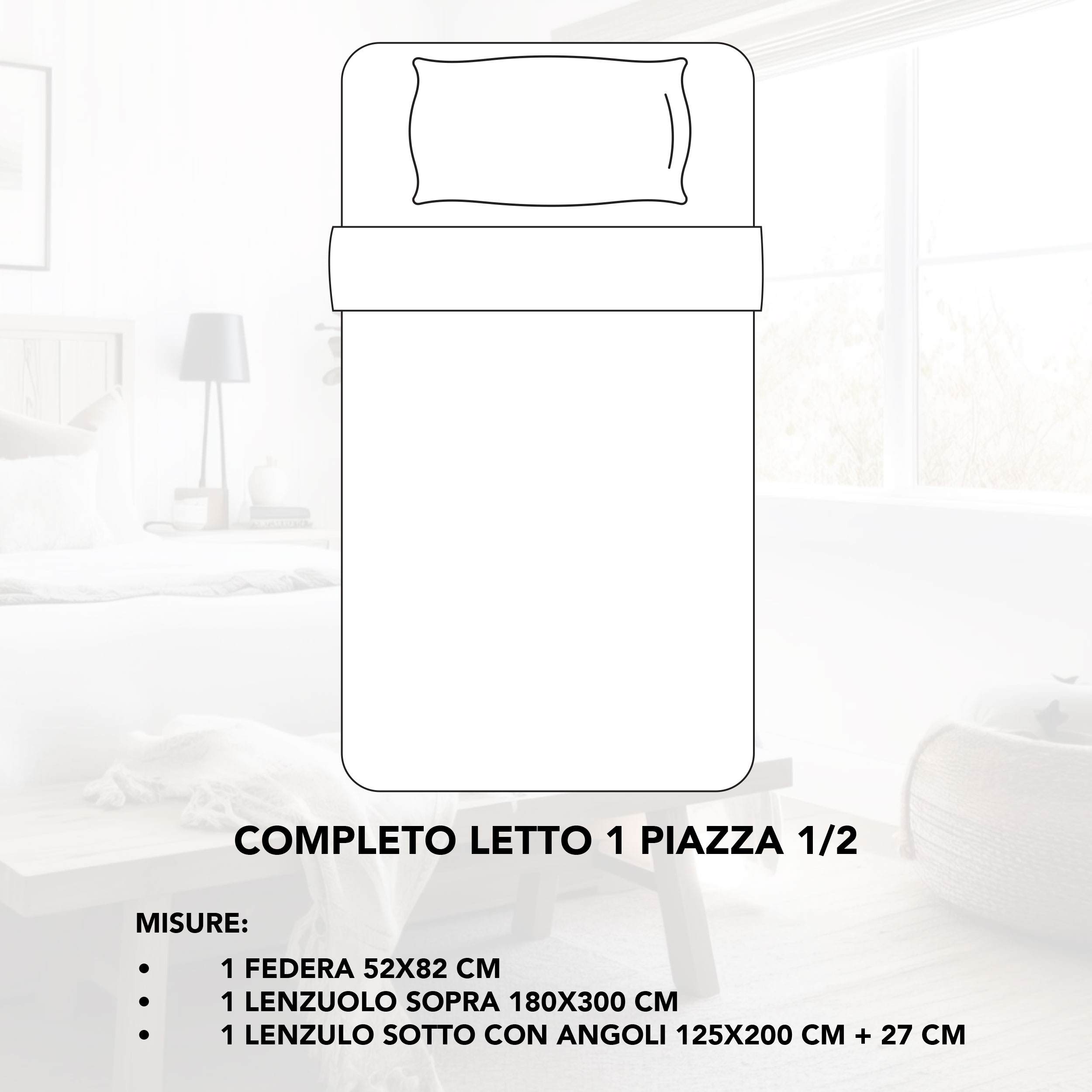 Complete White Bed Sheets 1½ Square Bed