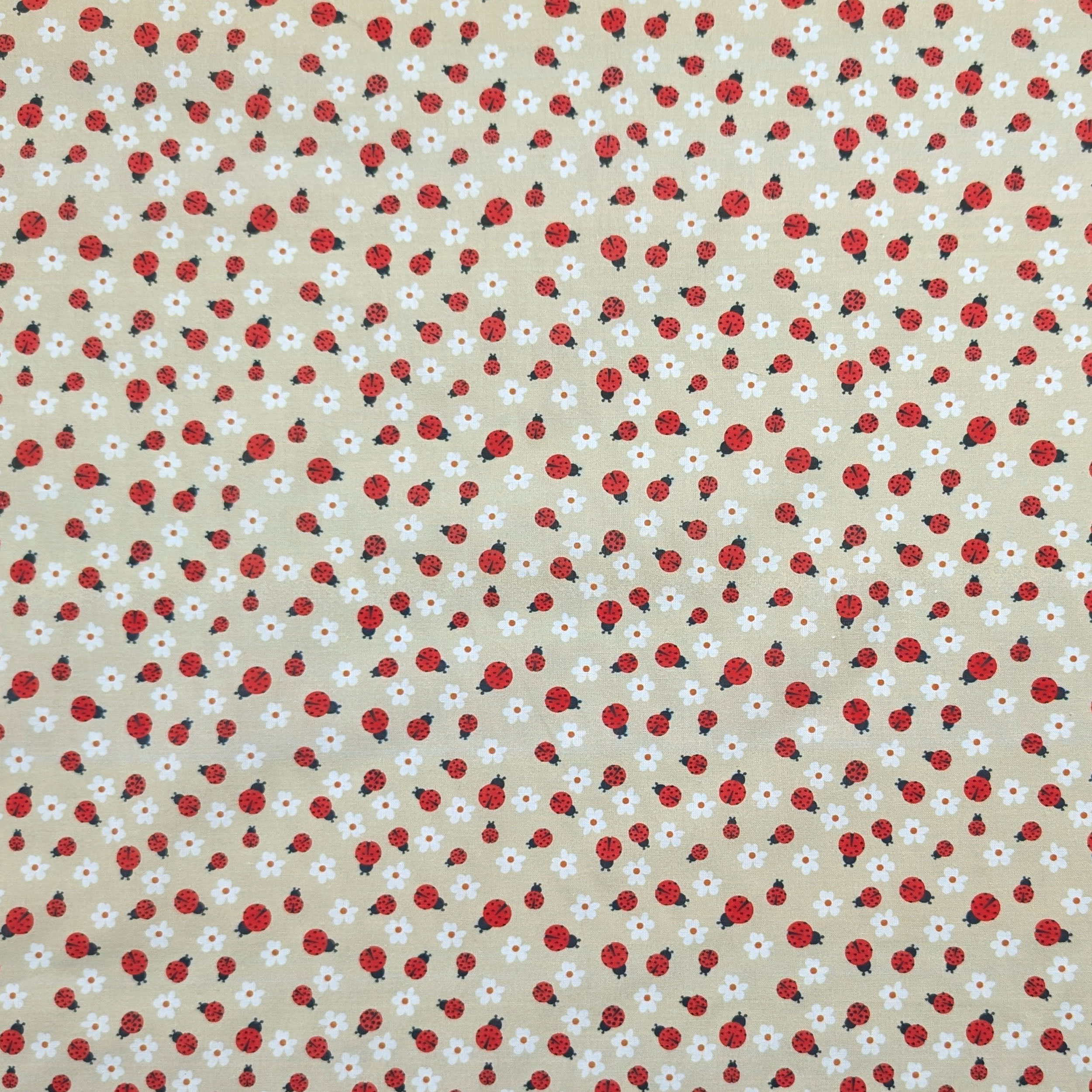 Cotton Percale Ladybirds and Little Flowers Image