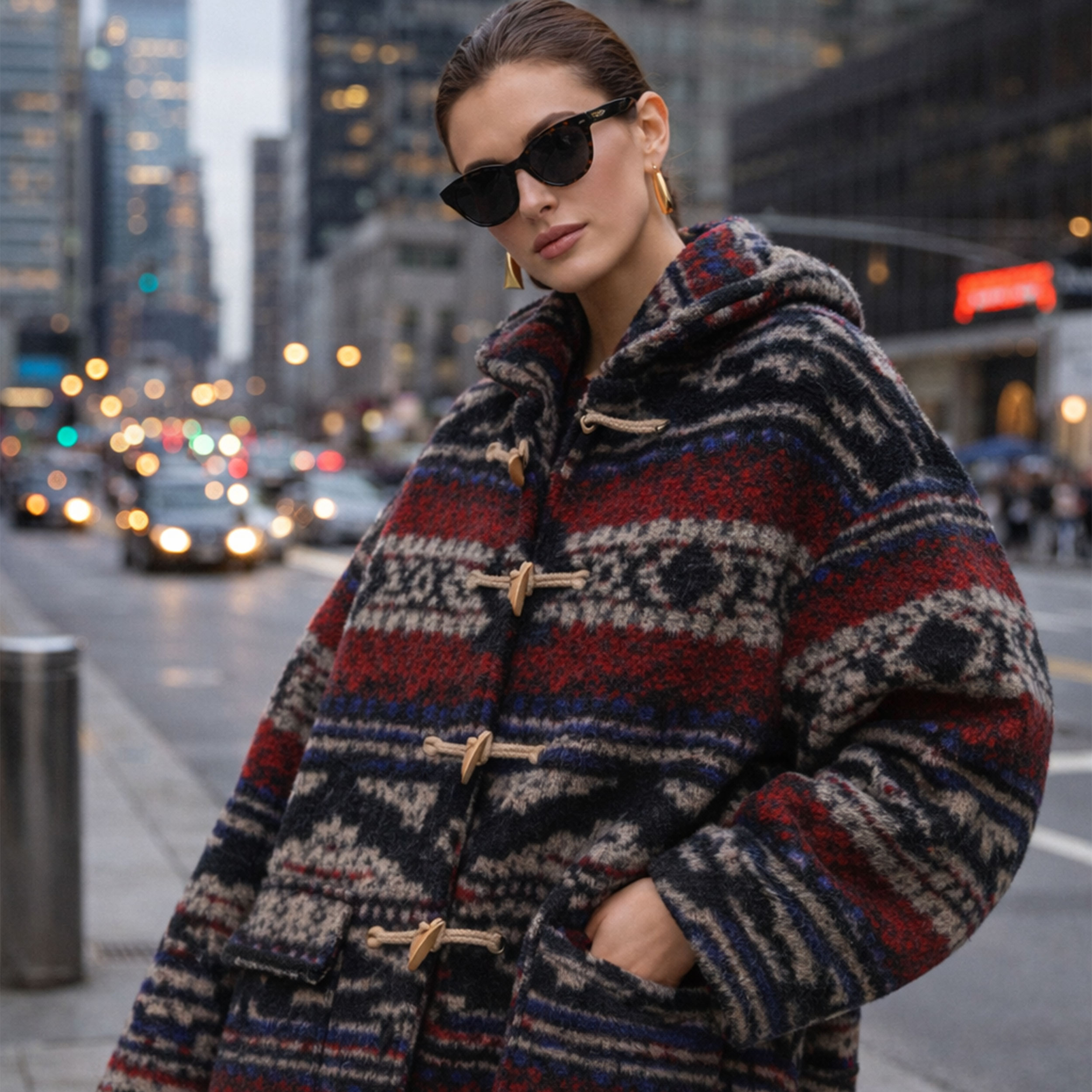 Boiled Wool Ethnic Pattern Dark Tones Image