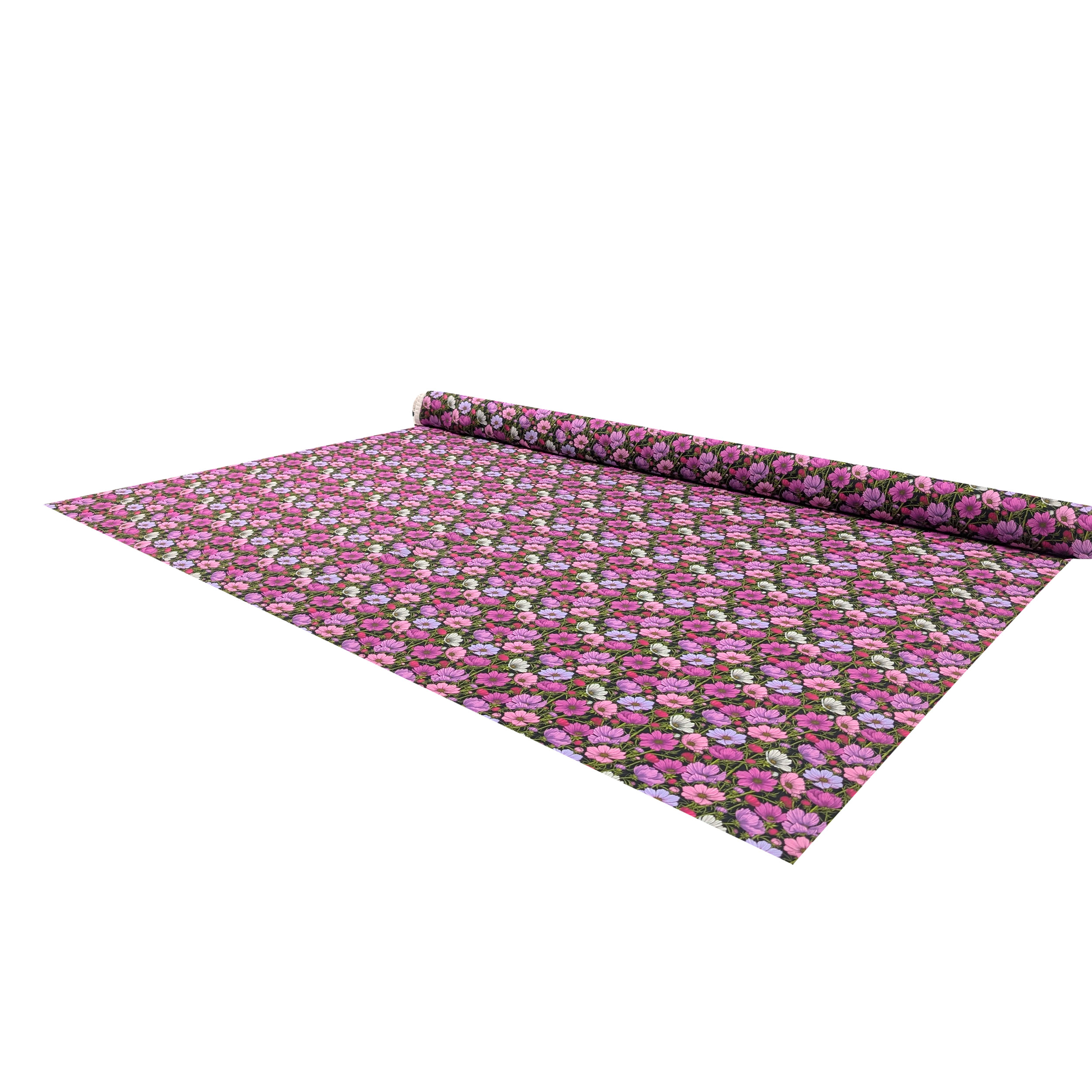 Pure Silk Georgette Pink and Lilac Flowers Image