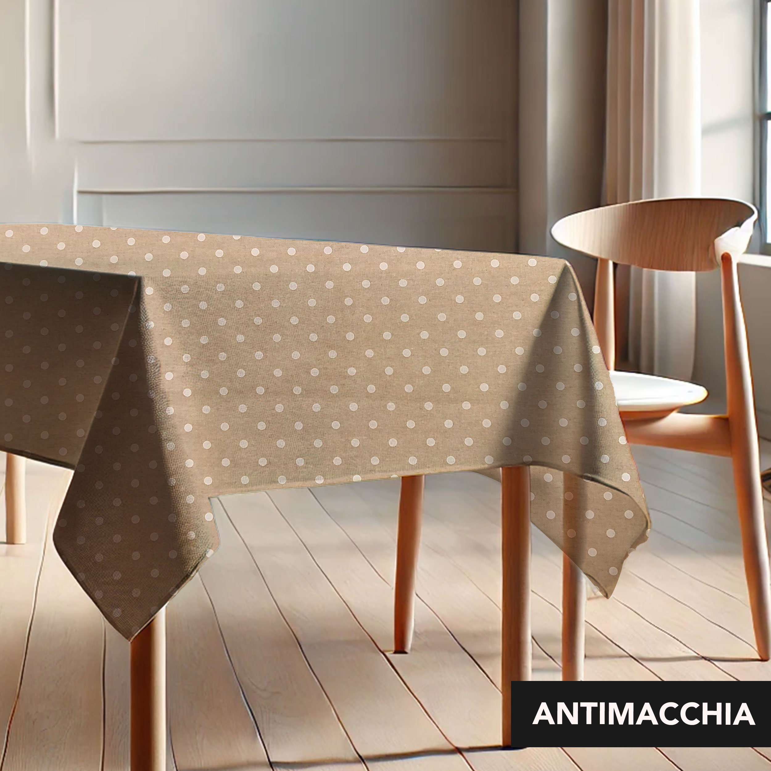Harzbeschichtete, fleckenfreie Tischdecke Beige Polka Dot