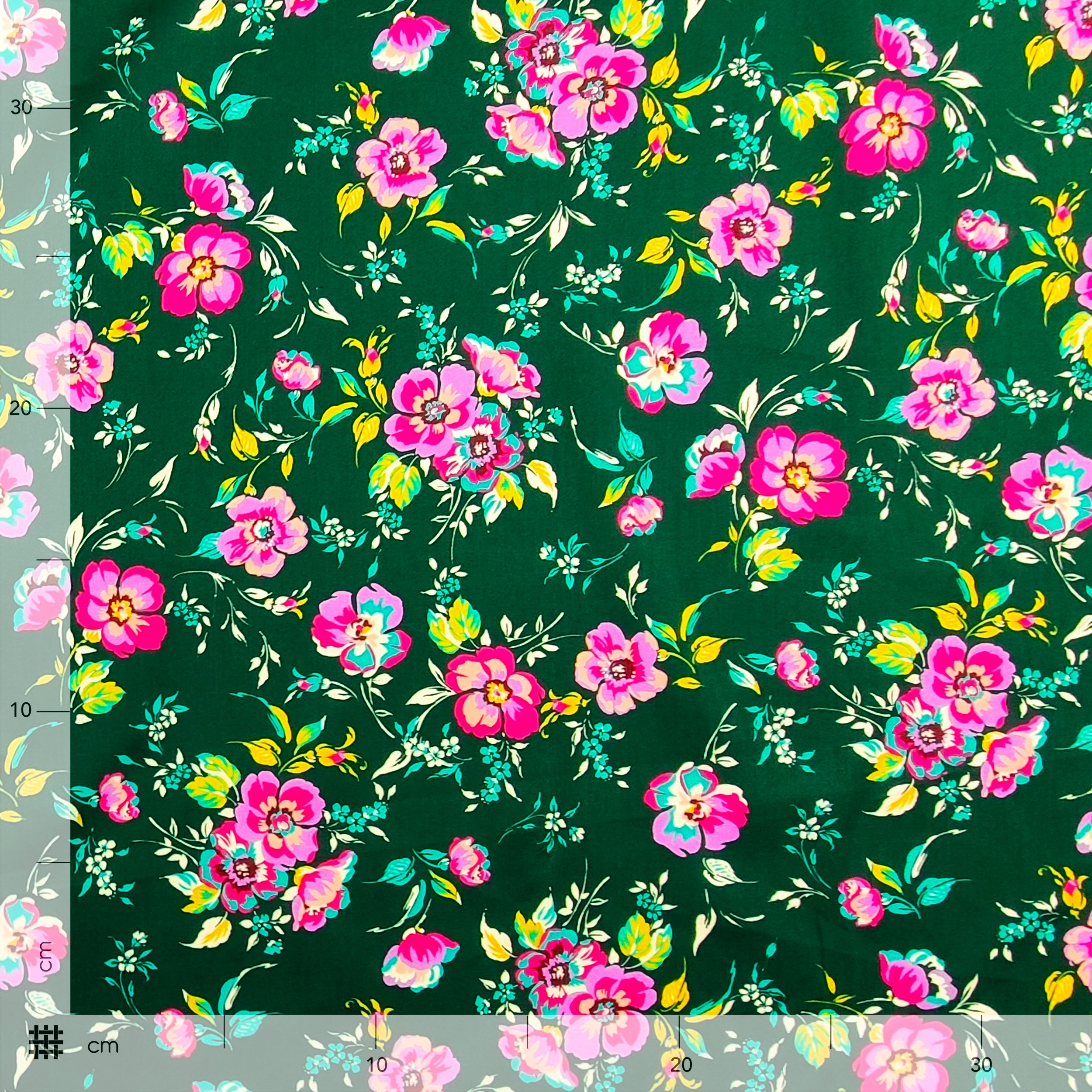 Cotton Rasatello with Floral Fantasy Background Dark Green