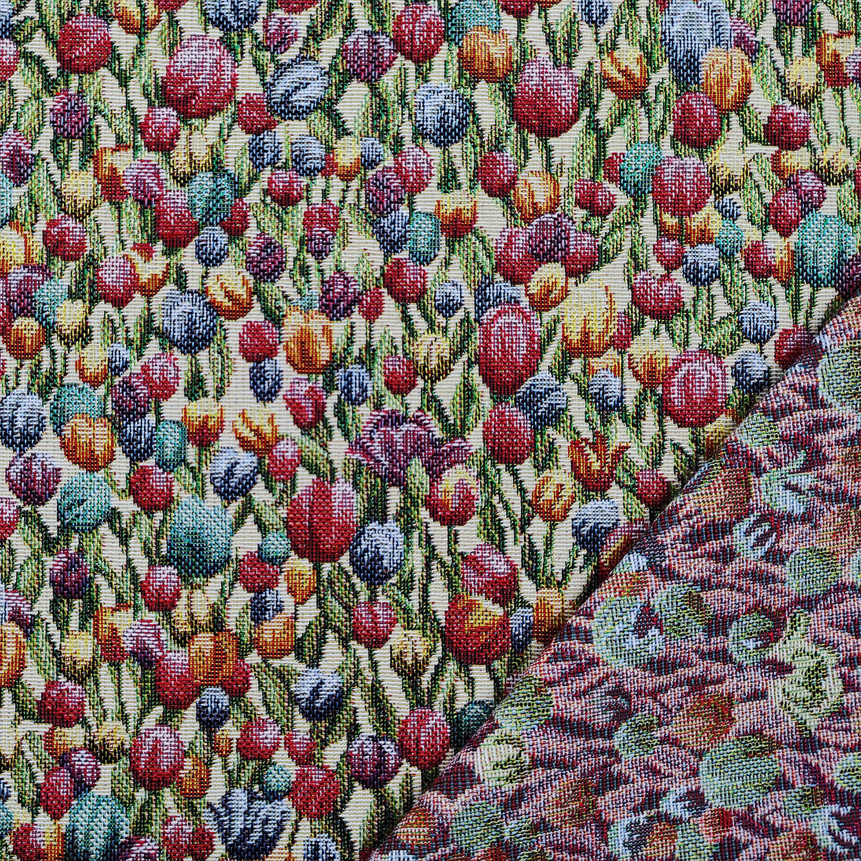 Tejido Jacquard Pequeños Tulipanes de Colores
