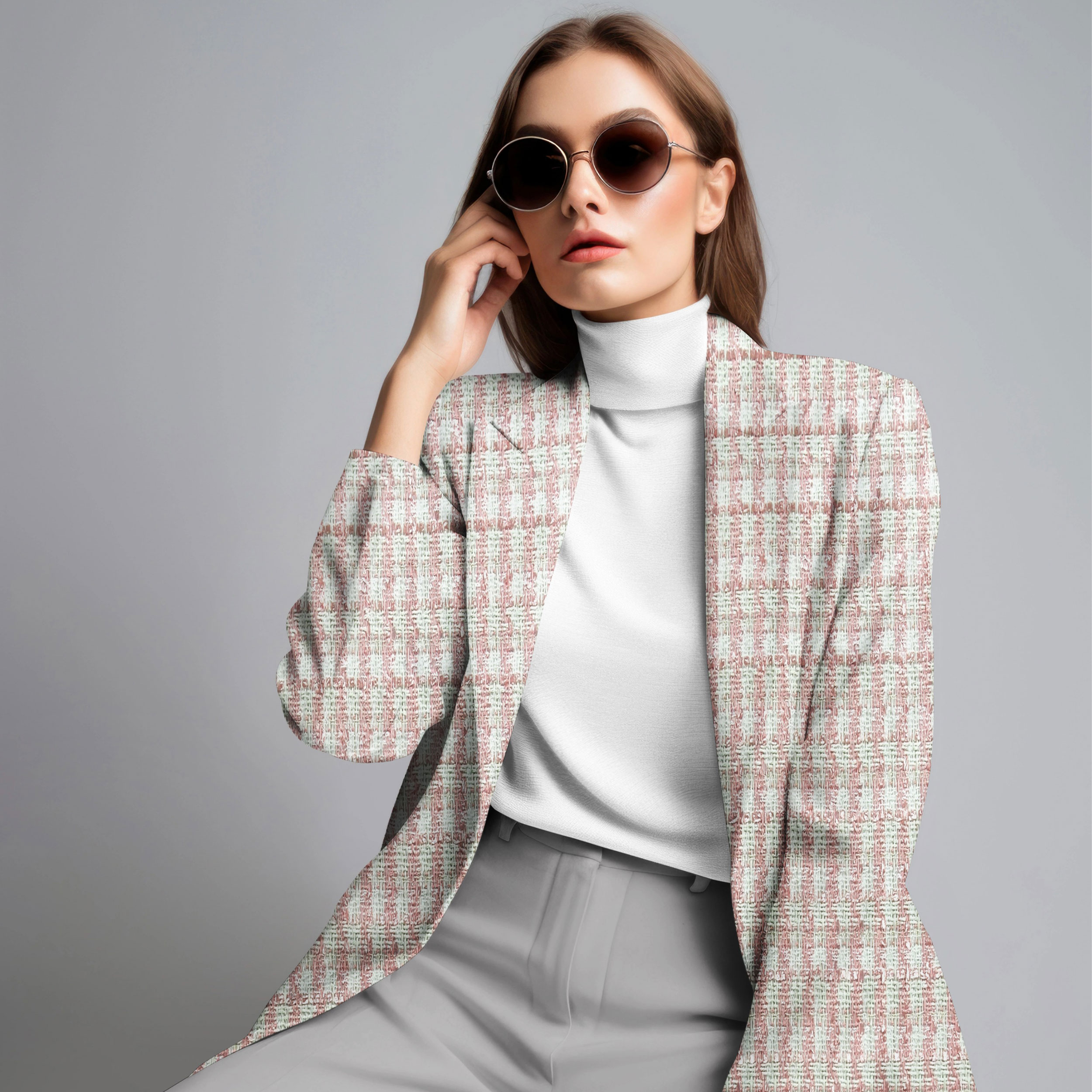 Tweed High Fashion Pink White Lurex