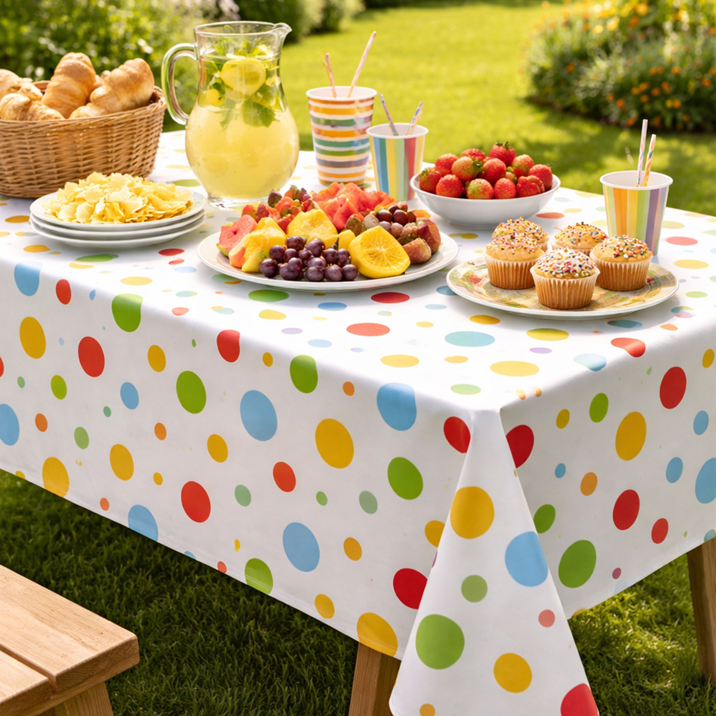 Coloured Polka Dot Plasticised Tablecloth Fabric Image