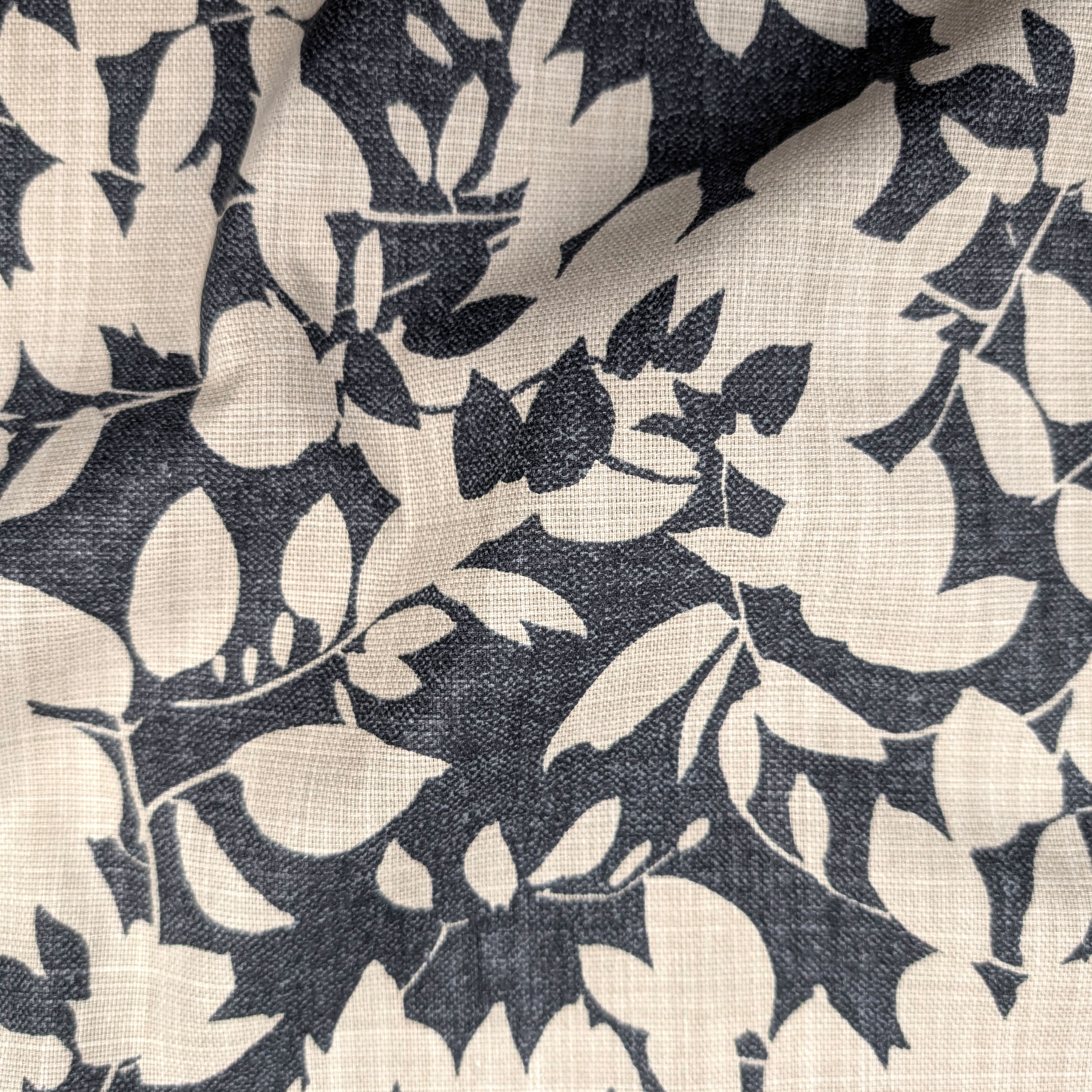 Cotton Linen Decor Leaves Background Anthracite Image
