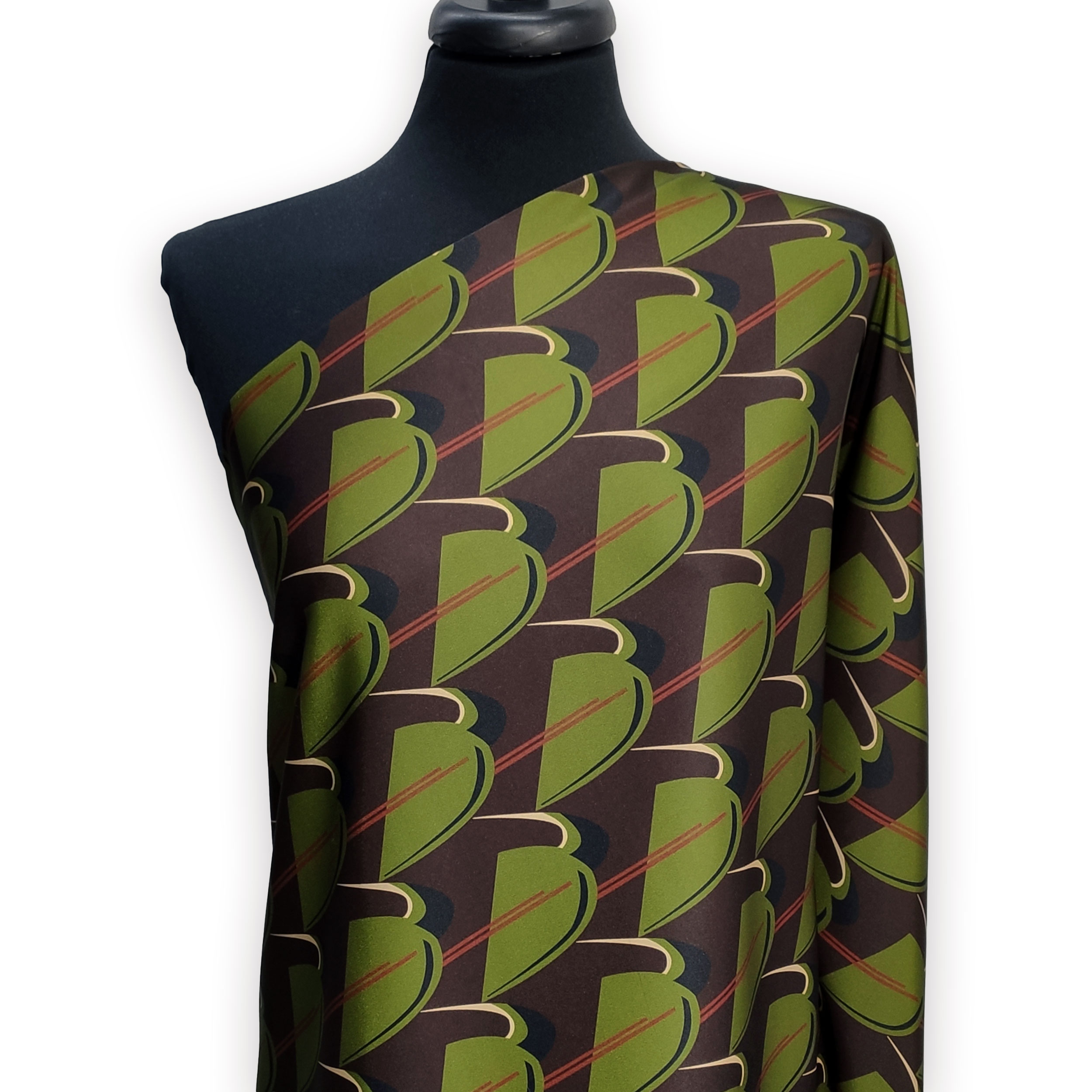 Ensemble Satin Haute Mode Vert Motifs Marron Fond