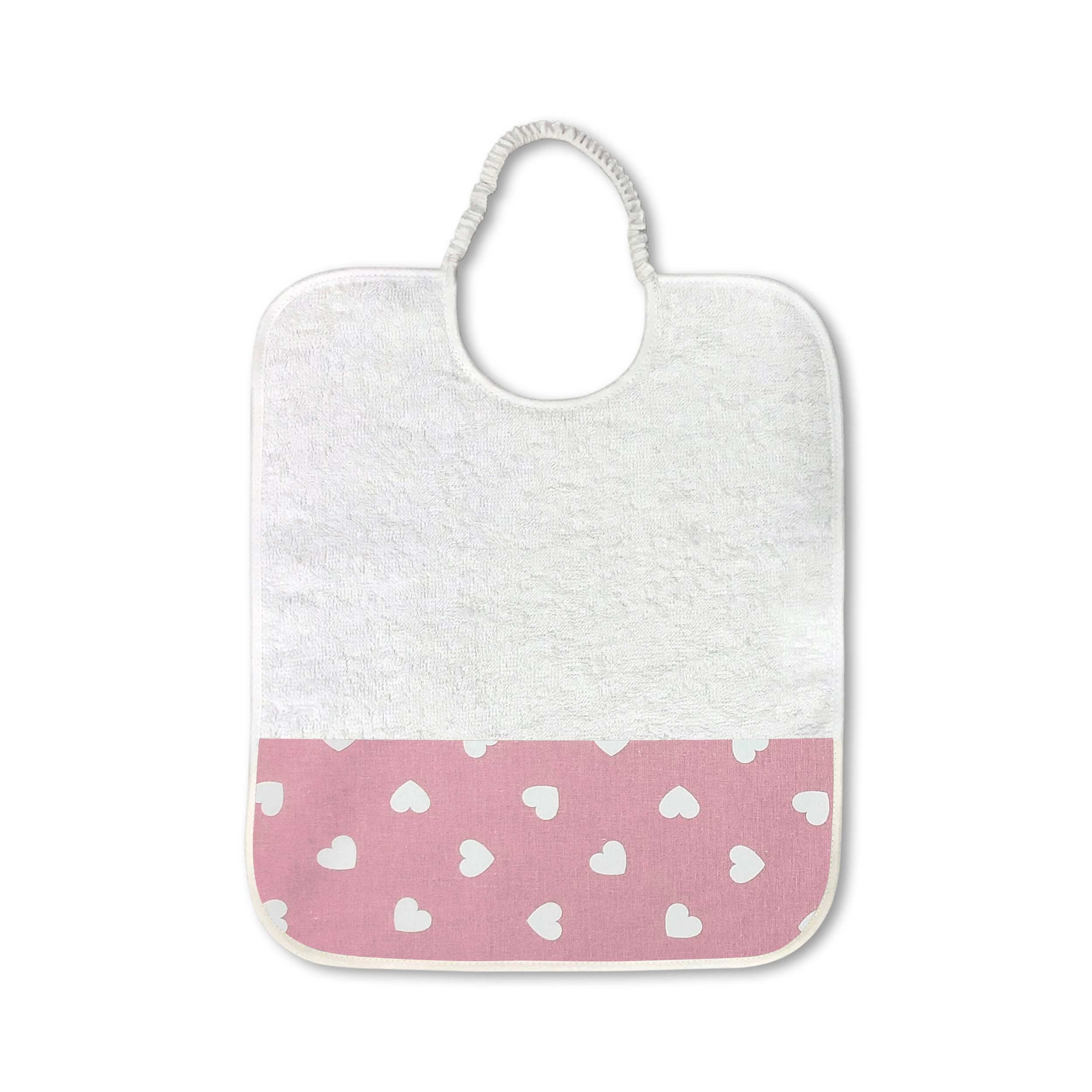Bavoir Blanc Coeurs Fond Rose Antique