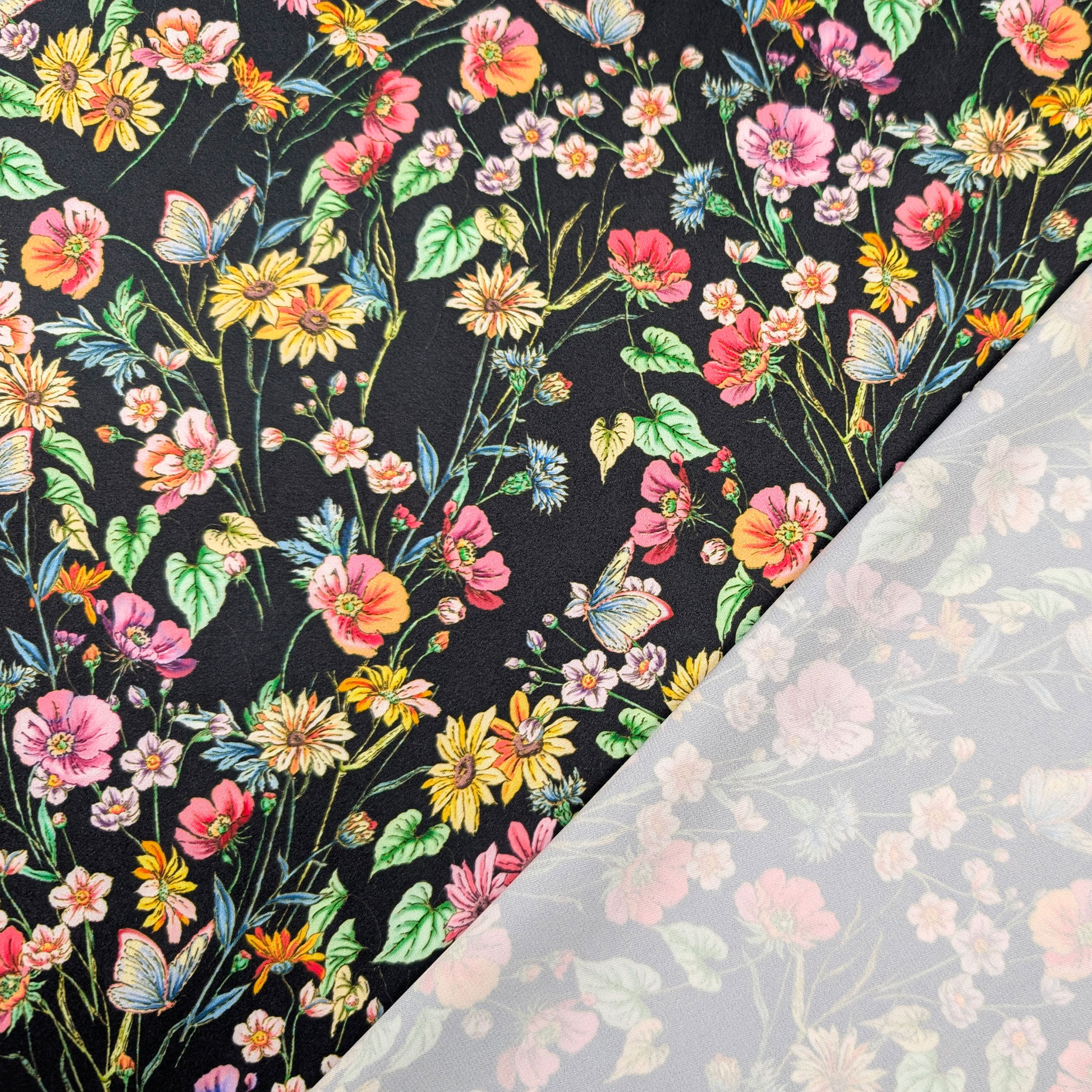 Satin Set High Fashion Coloured Flowers Black Background Image