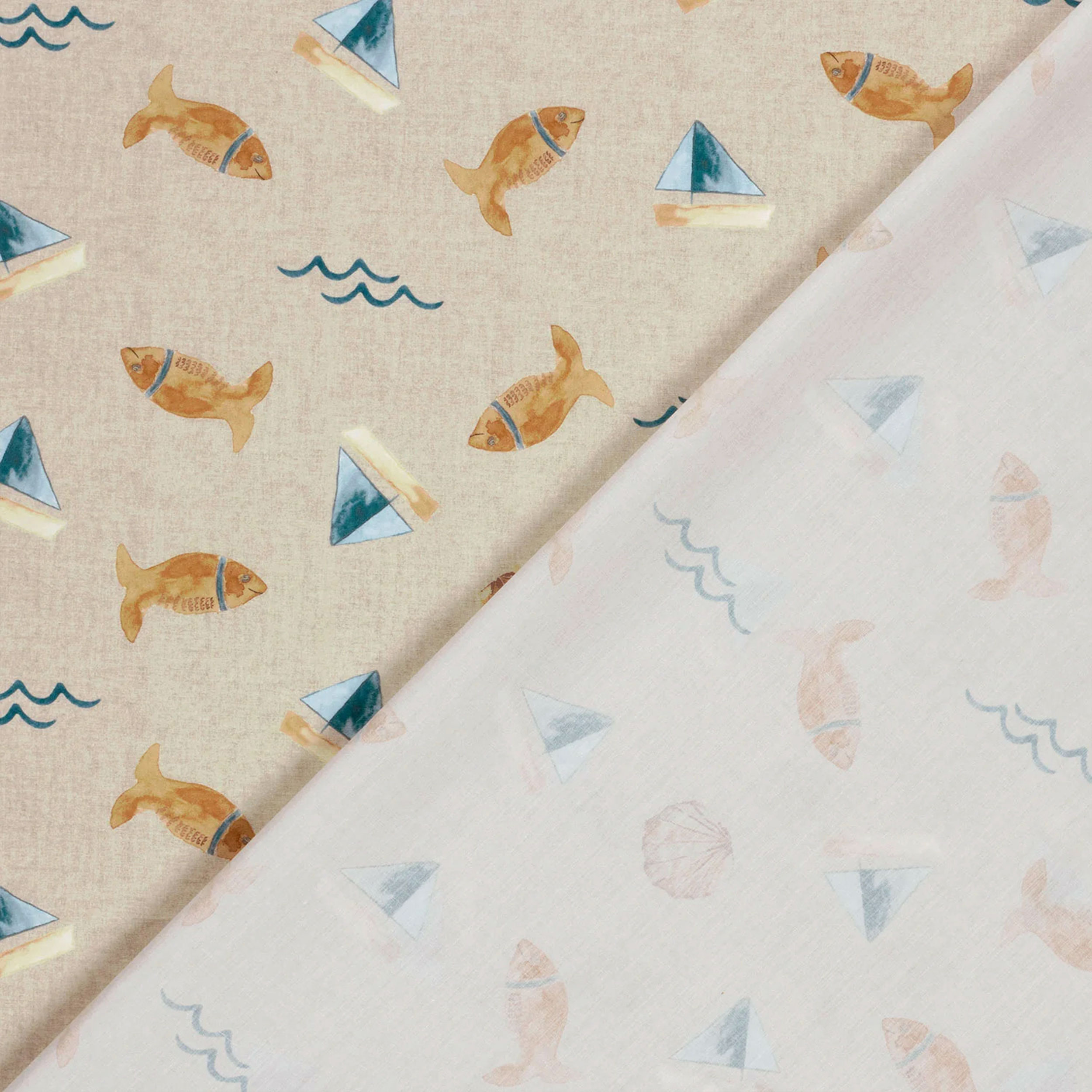 Poplin Cotton Fish and Boats Image