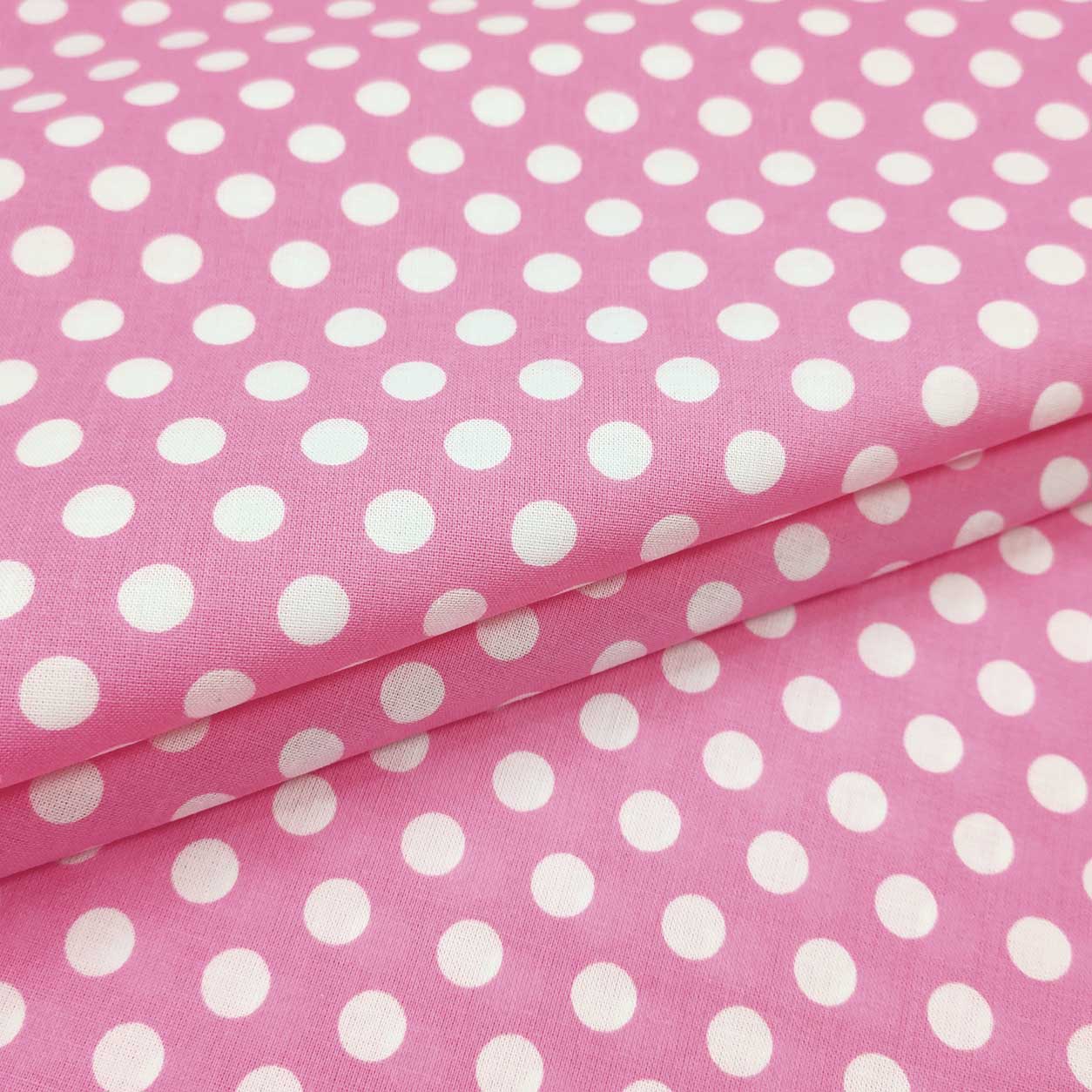 Pink Cotton Fabric Remnant with Large Polka Dots, 115x140 cm Image
