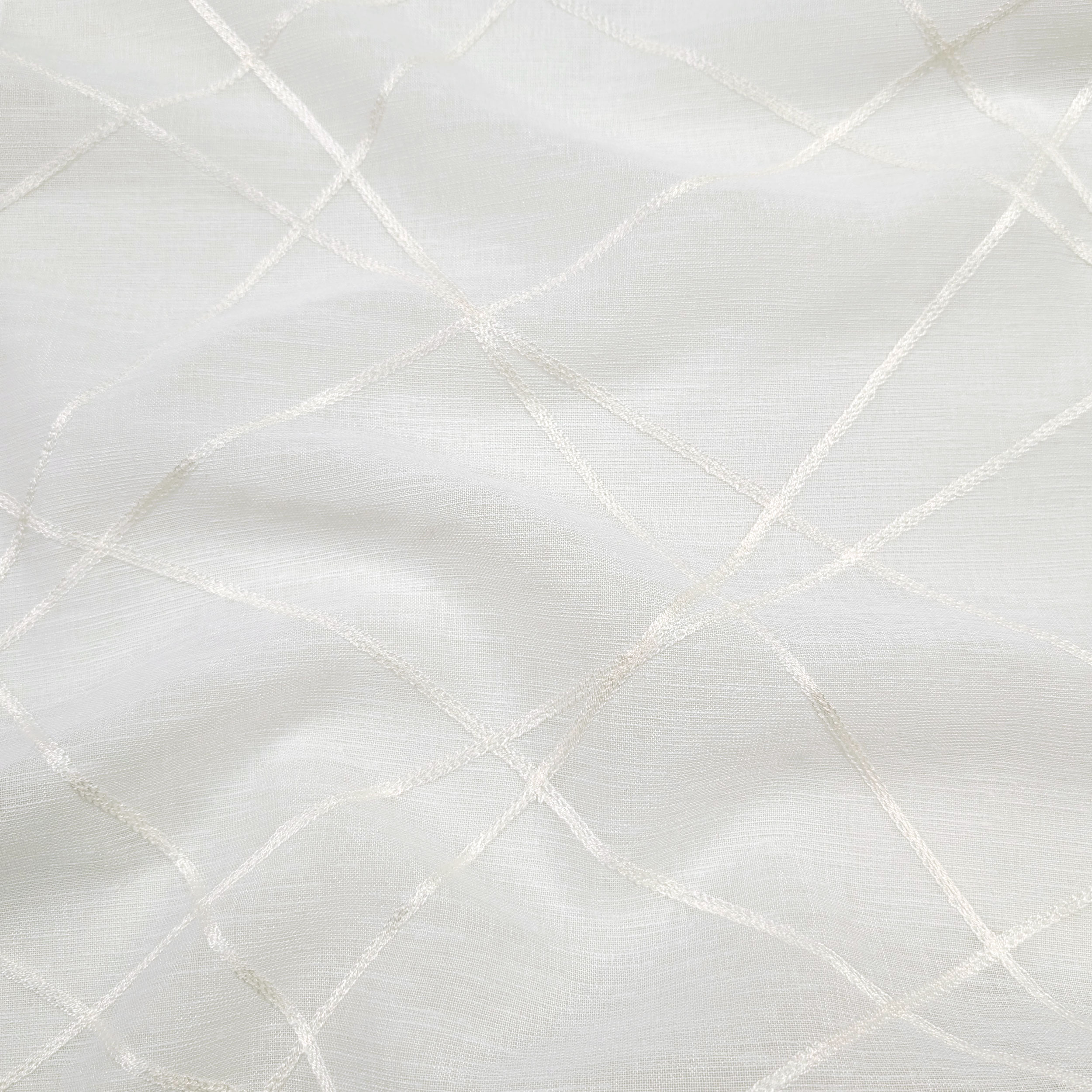 Embroidered White Line Curtain Fabric Image