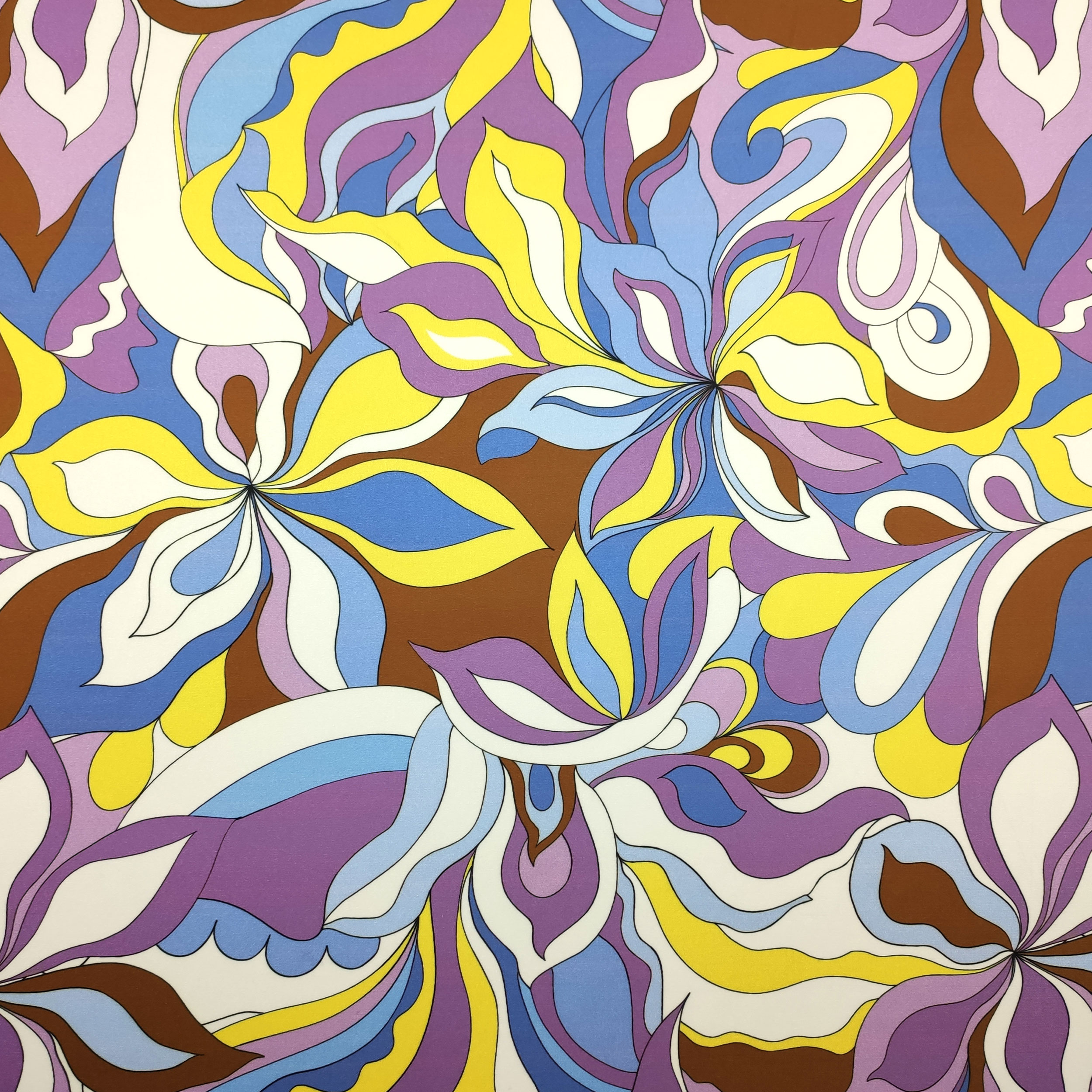 Elasticated Satin Satin Fashion Abstract Flowers Lilac and Yellow